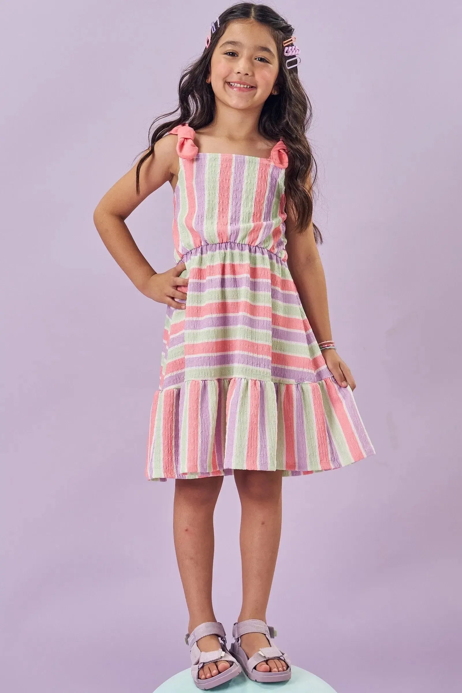 Vestido em Malha Enrugada 84571 Kukiê Infantil Menina