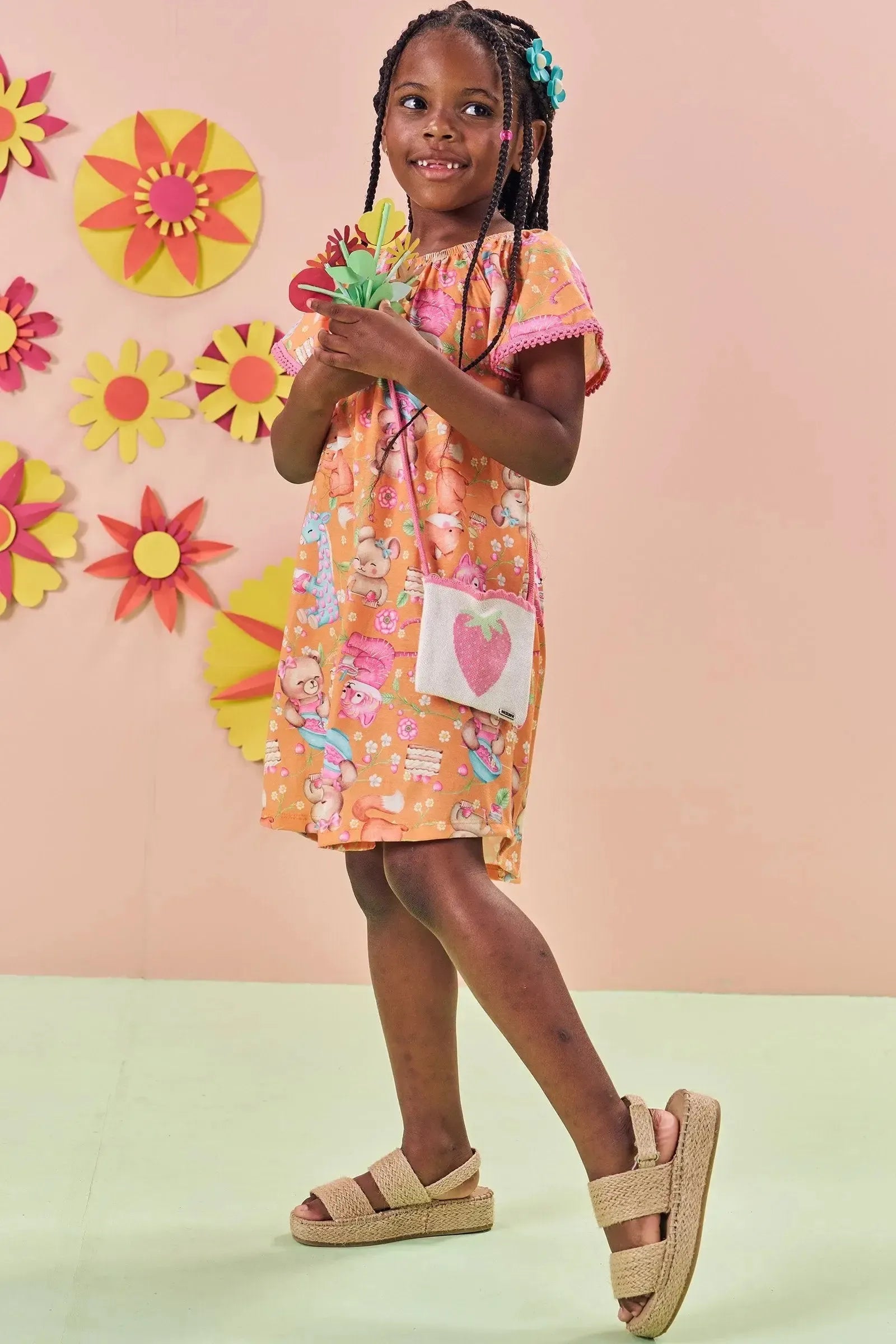 Vestido em Malha Fresh. Acompanha Bolsa 84017 Kukiê Infantil Menina