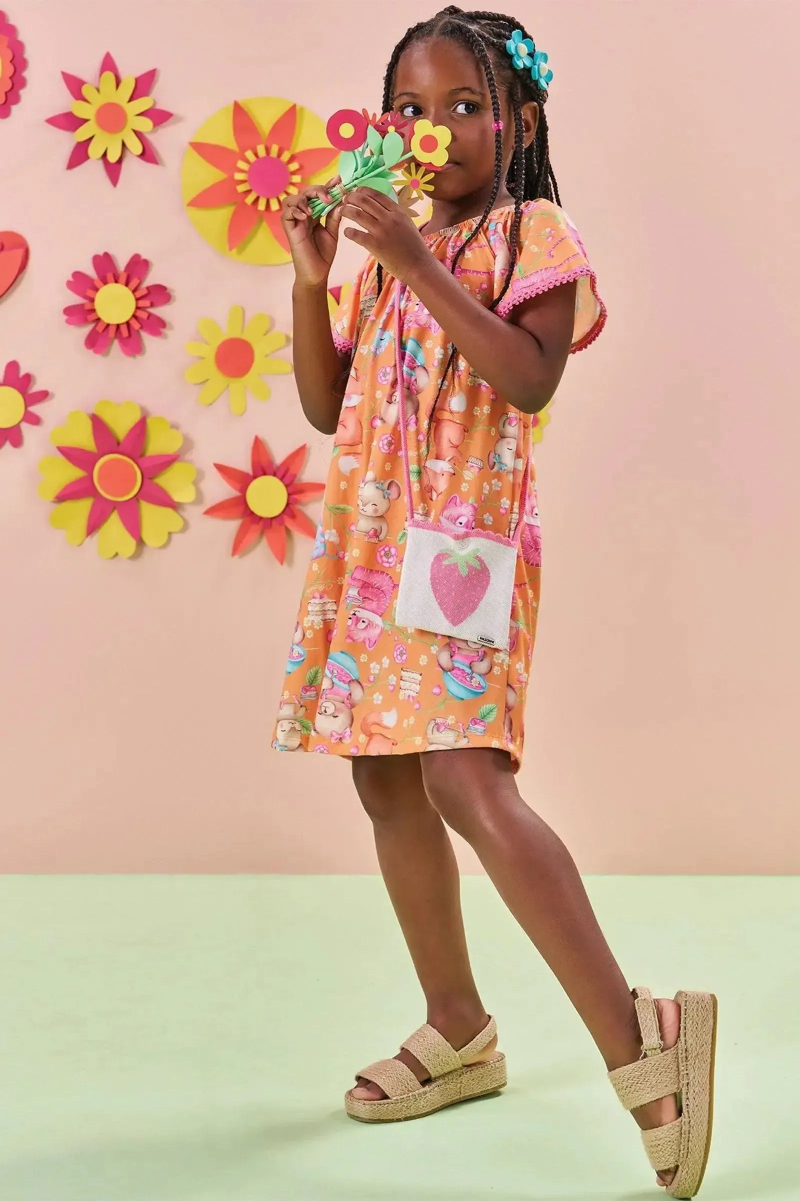 Vestido em Malha Fresh. Acompanha Bolsa 84017 Kukiê Infantil Menina