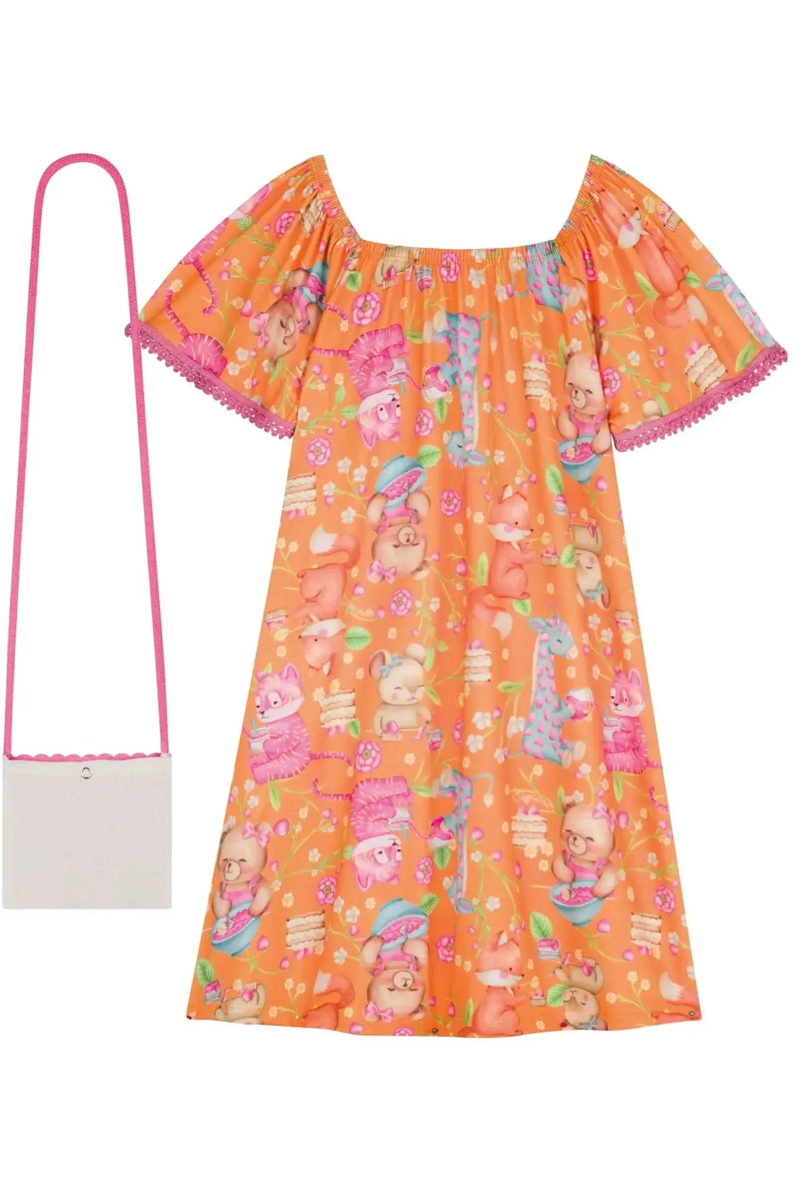 Vestido em Malha Fresh. Acompanha Bolsa 84017 Kukiê Infantil Menina