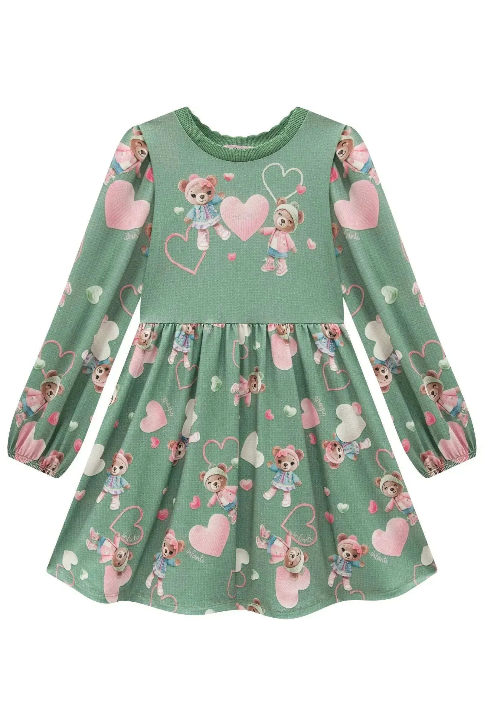 Vestido em Malha Fresh. Acompanha Bolsa em Pelo Carneirinho 91816 Infanti Infantil Menina