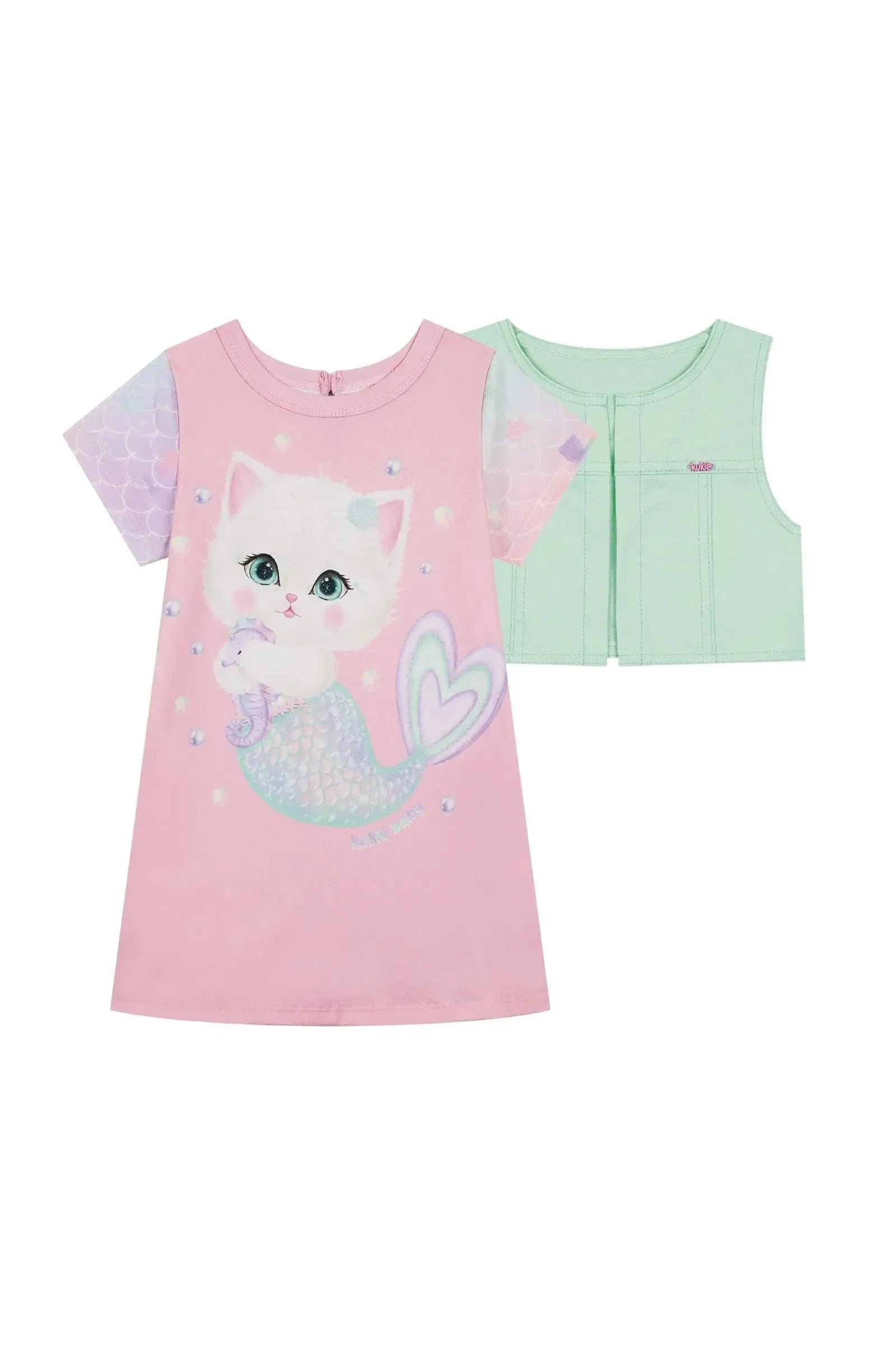 Vestido em Malha Power e Colete em Sarja com Elastano 86816 Kukiê Bebê Menina