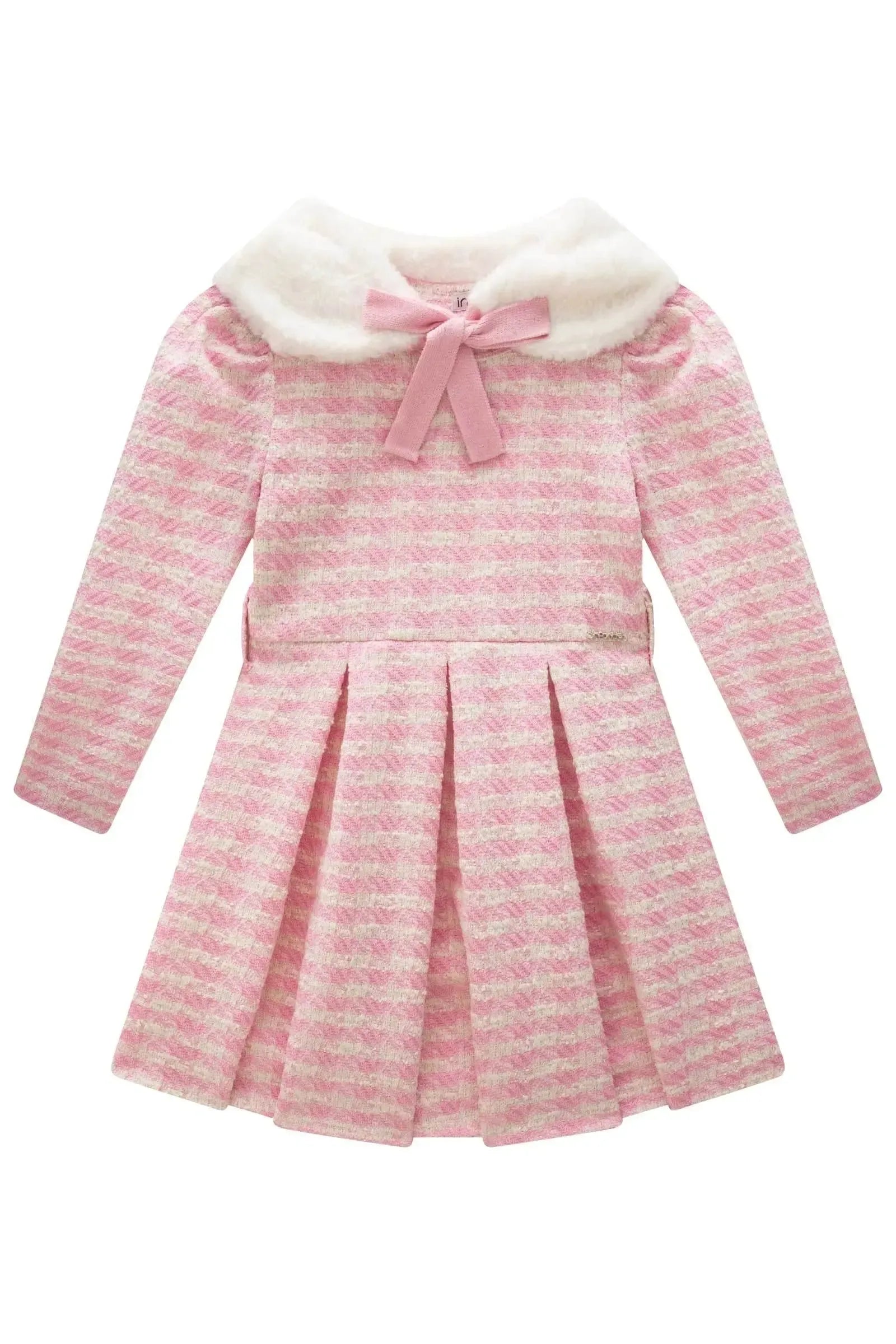 Vestido em Malha Tweed. Acompanha Gola em Pelo 89665 Infanti Infantil Menina