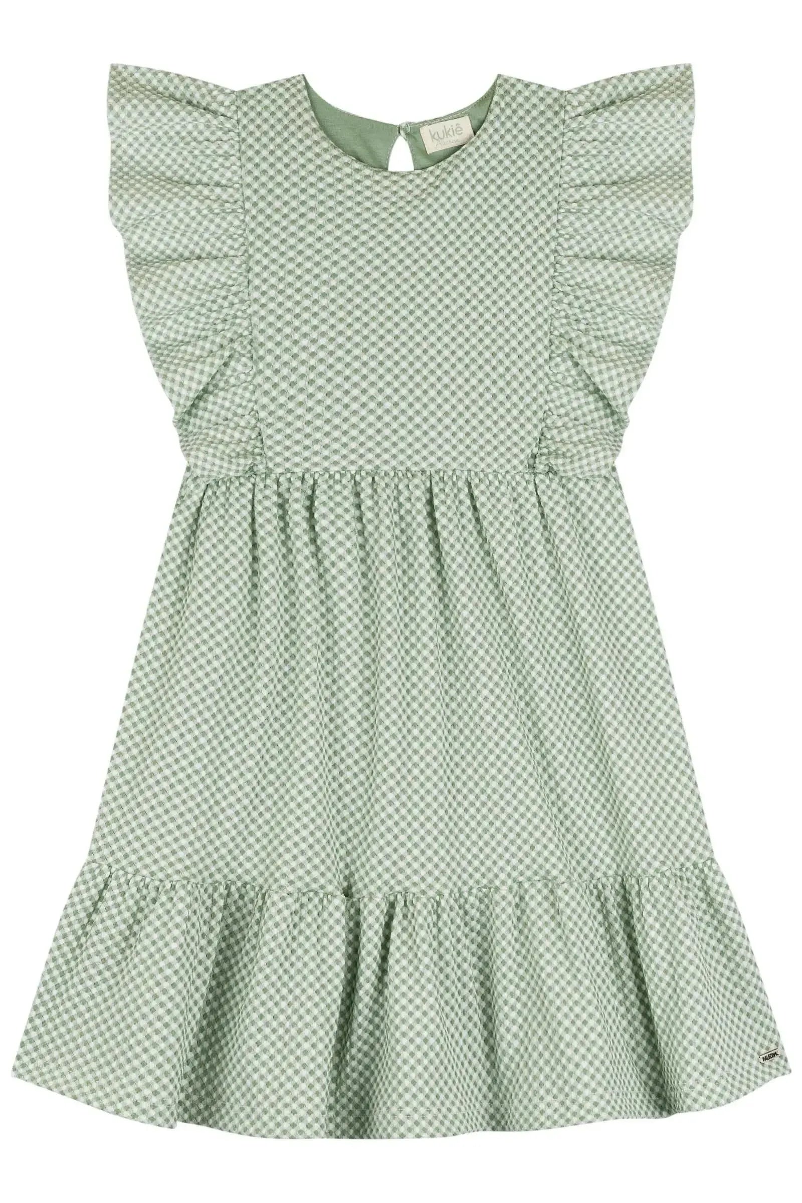 Vestido em Malha Vichy Textura 84767 Kukiê Infantil Menina