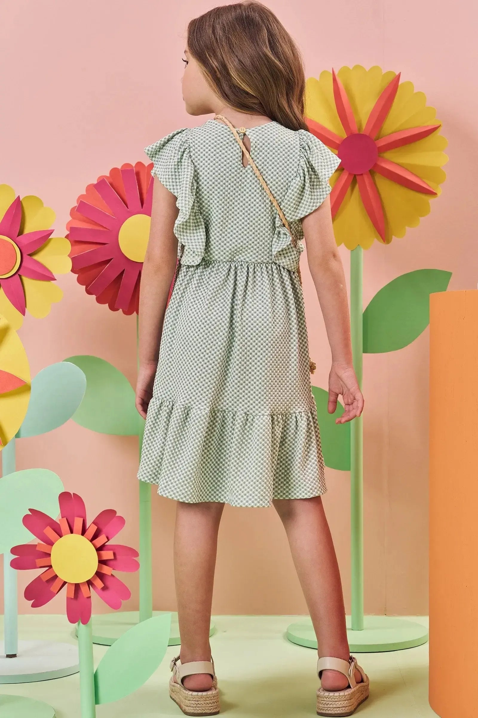 Vestido em Malha Vichy Textura 84767 Kukiê Infantil Menina