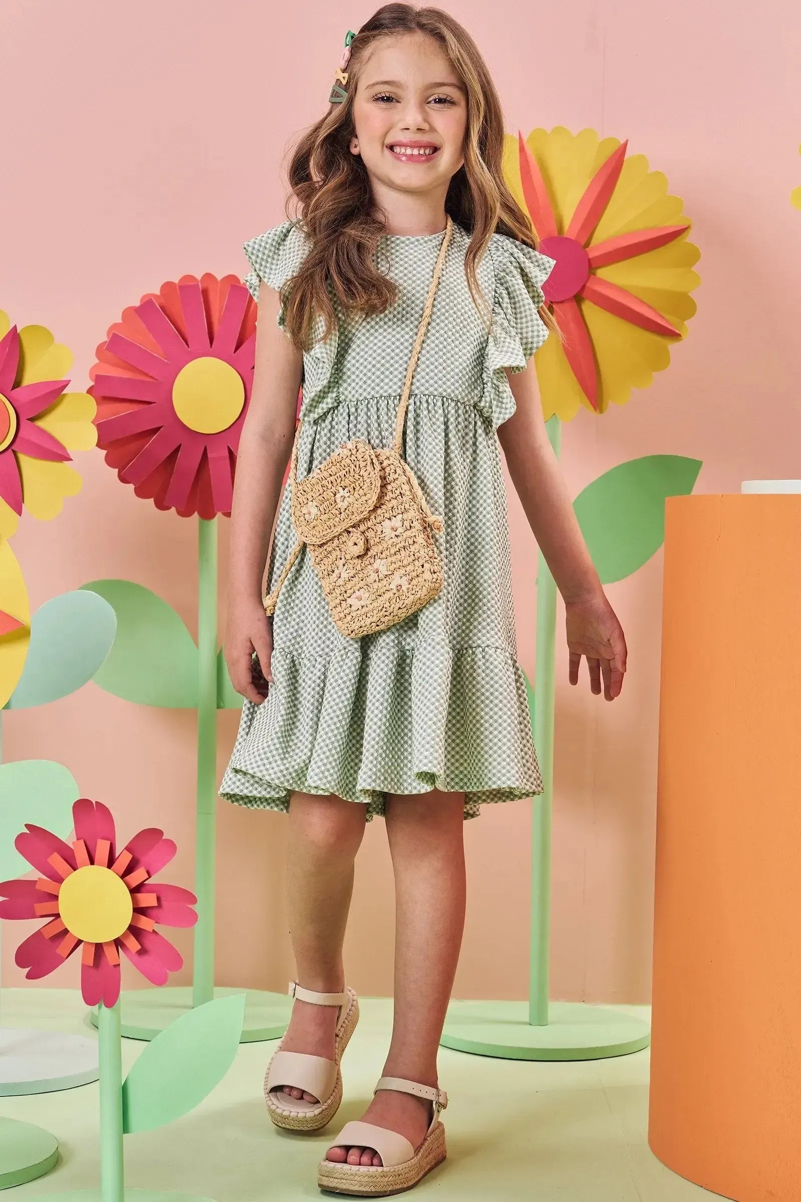 Vestido em Malha Vichy Textura 84767 Kukiê Infantil Menina
