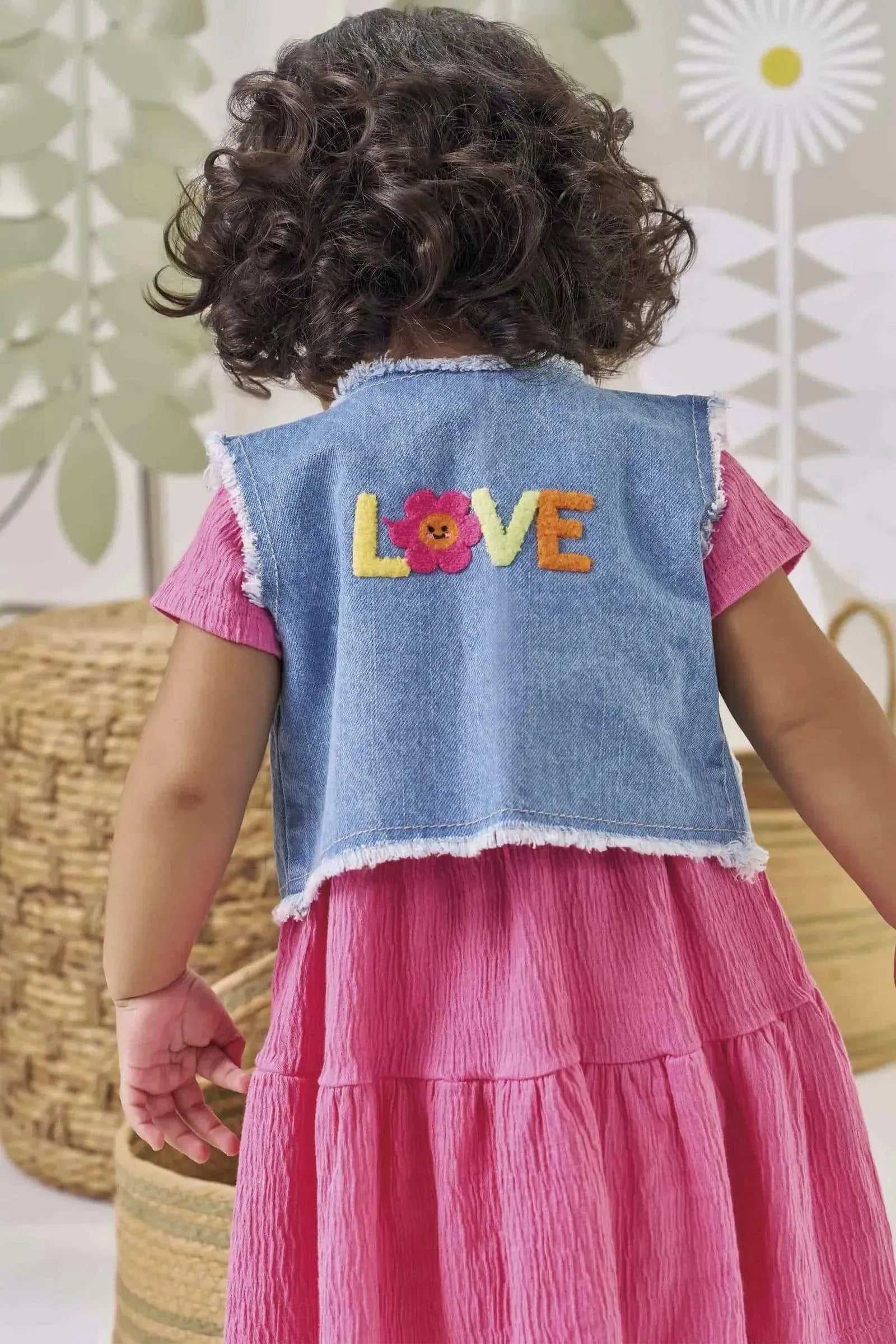 Vestido em Malha Wave e Colete em Jeans Arkansas 86693 Kukiê Bebê Menina