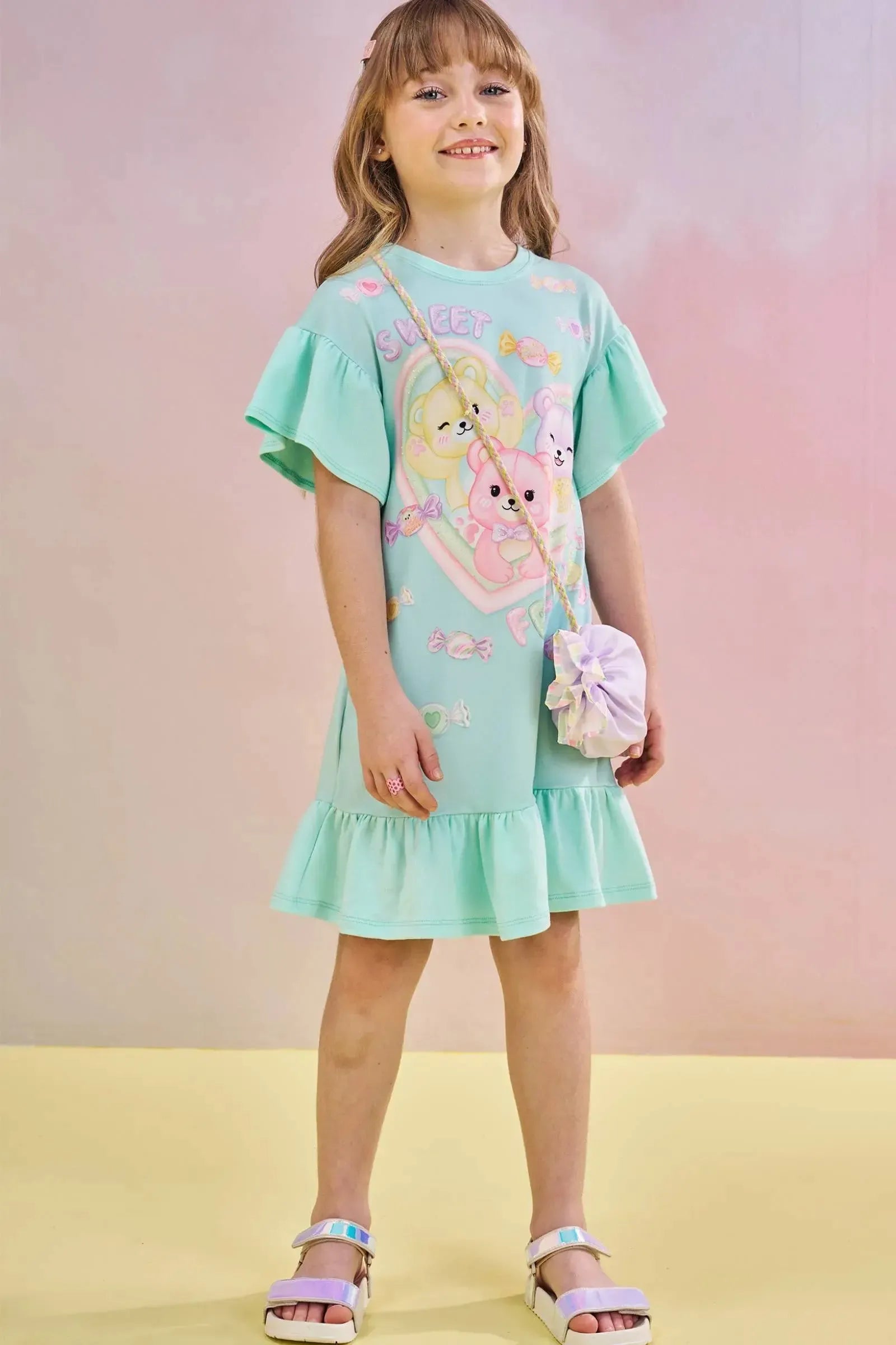 Vestido em Meia Malha. Acompanha Bolsa 83026 Infanti Infantil Menina