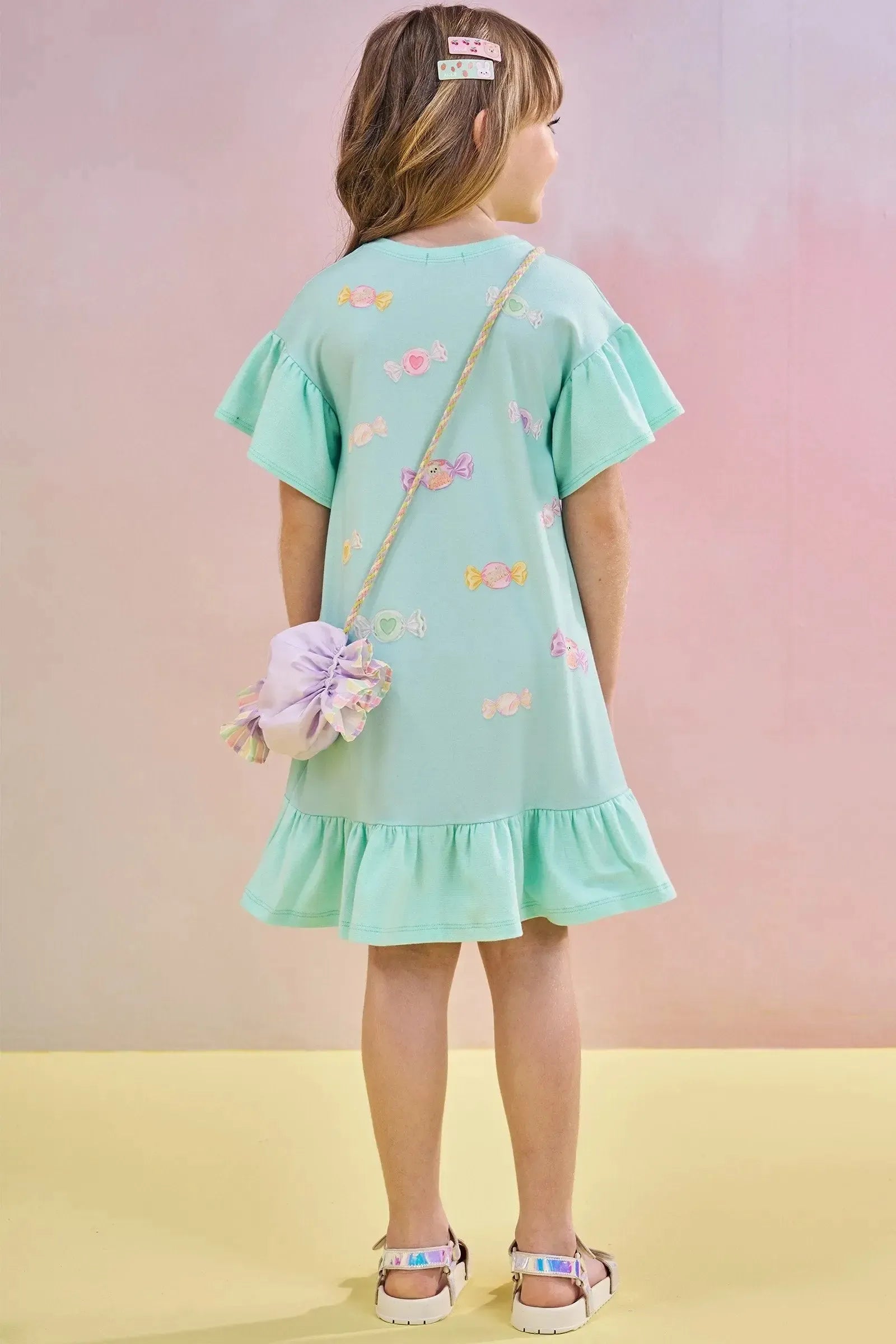 Vestido em Meia Malha. Acompanha Bolsa 83026 Infanti Infantil Menina