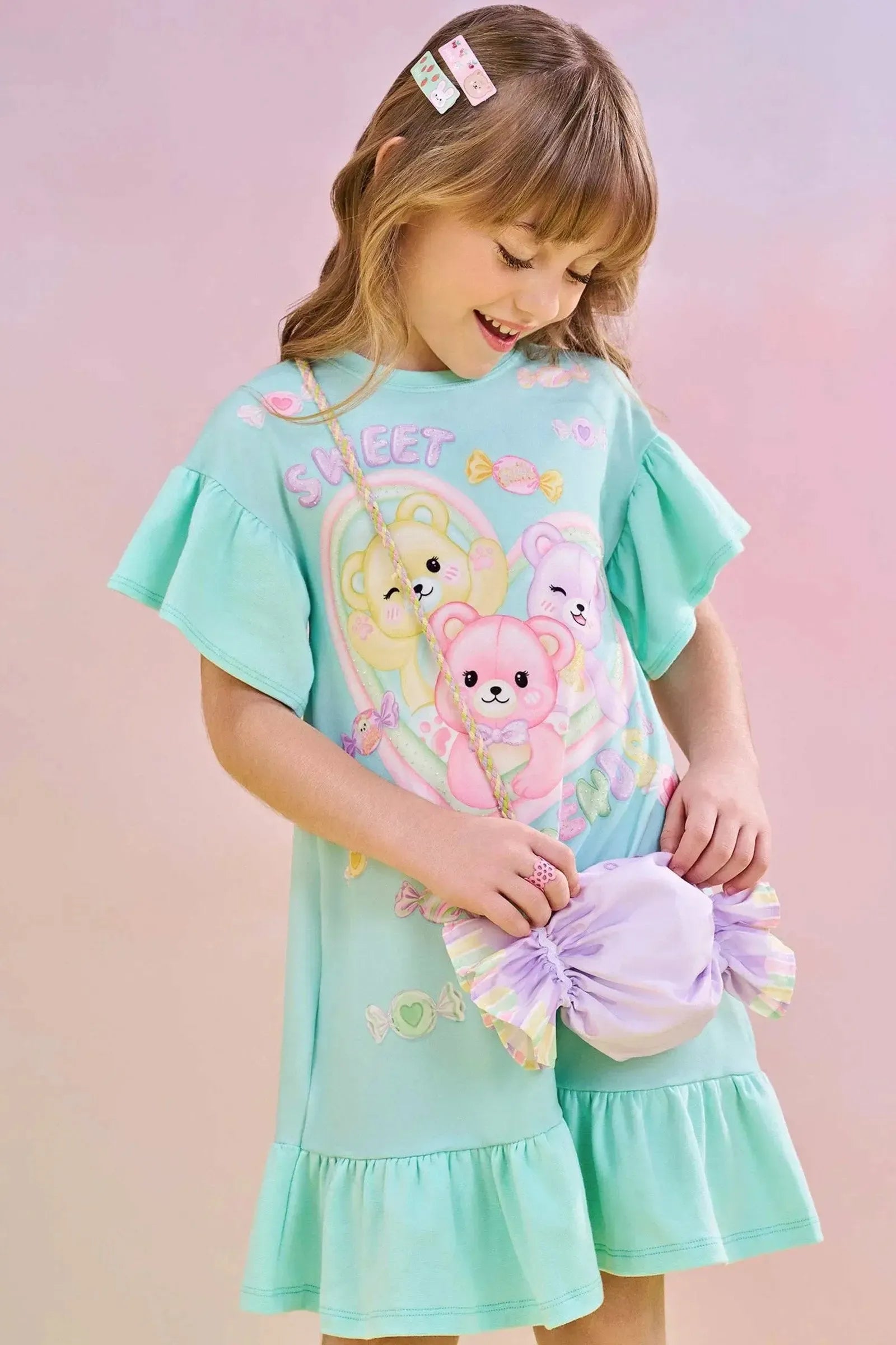 Vestido em Meia Malha. Acompanha Bolsa 83026 Infanti Infantil Menina