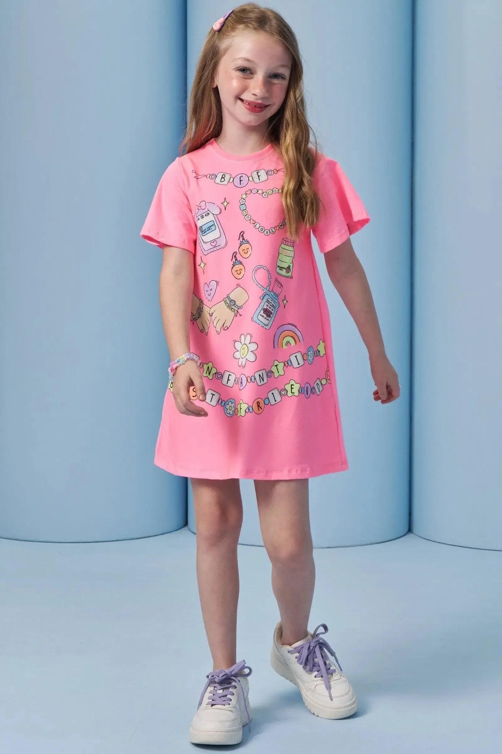 Vestido em Meia Malha. Acompanha Kit Pulseiras 93429 Infanti Infantil Menina