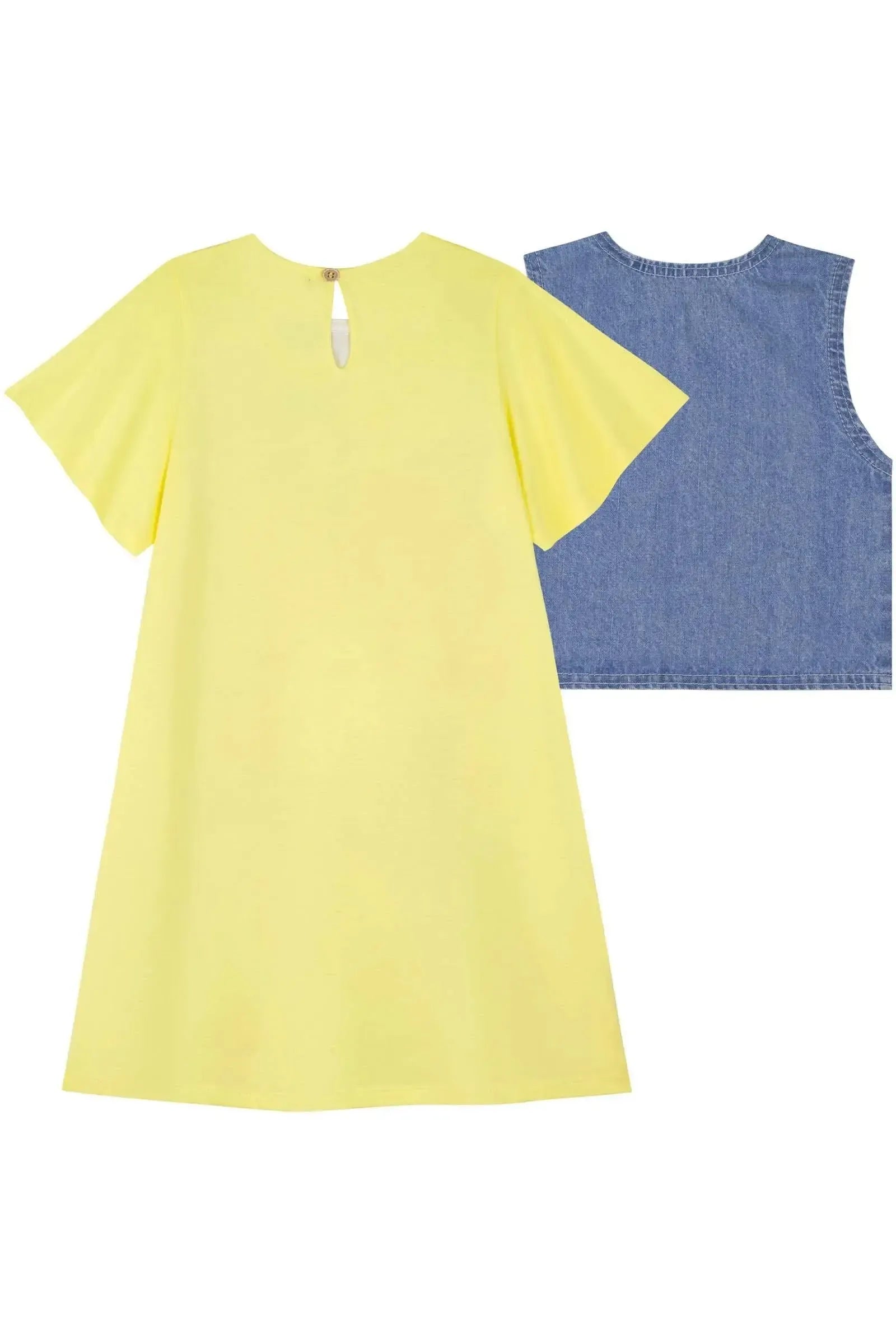 Vestido em Meia Malha e Colete em Jeans 84171 Kukiê Infantil Menina