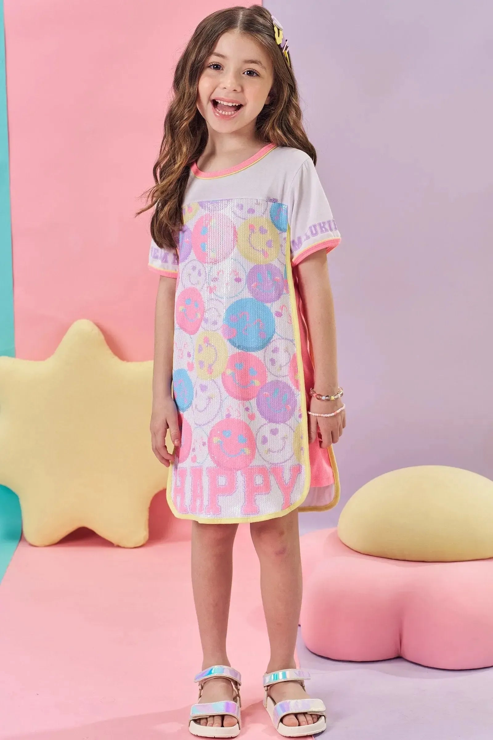 Vestido em Meia Malha e Paetê com Elastano 85793 Kukiê Infantil Menina