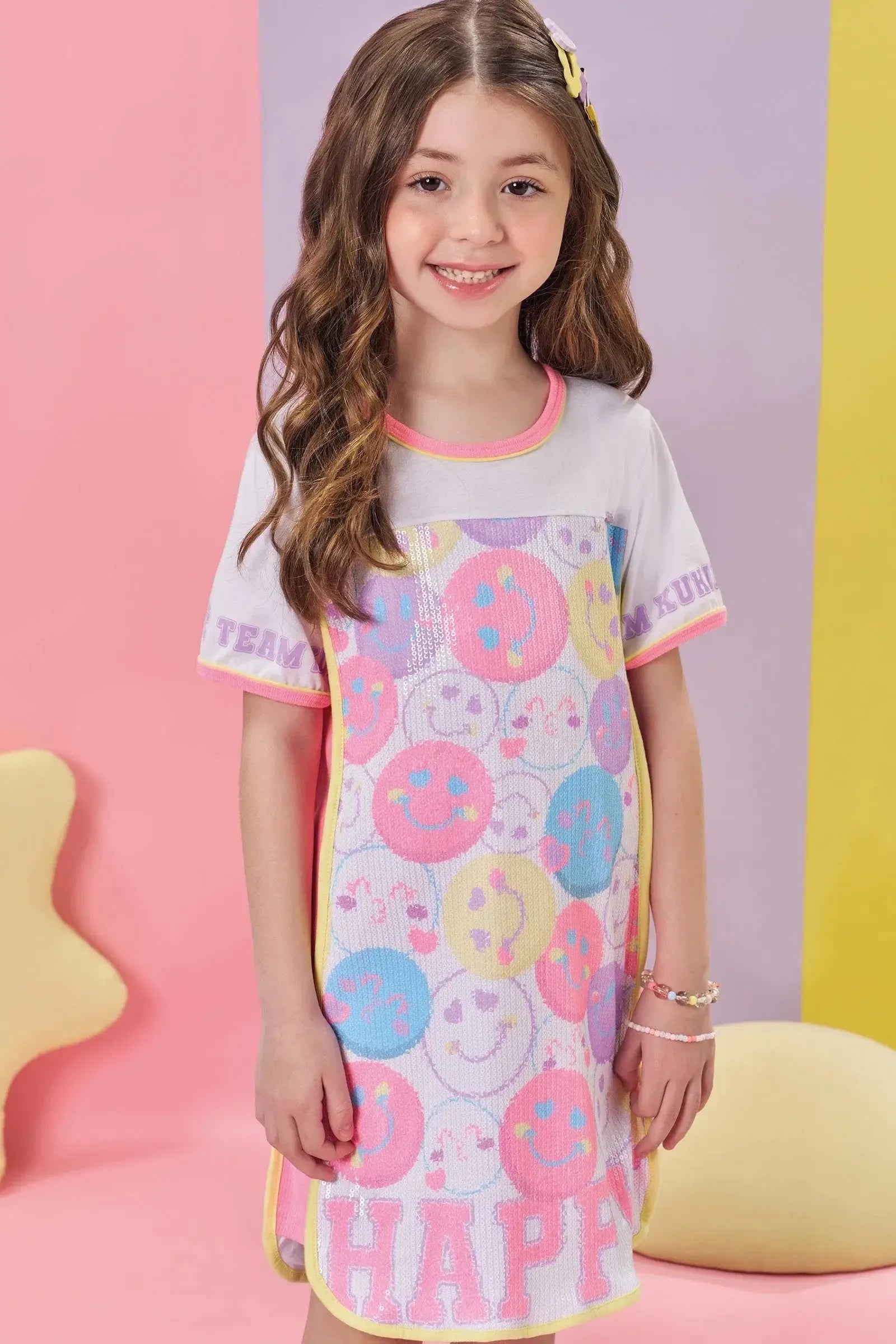 Vestido em Meia Malha e Paetê com Elastano 85793 Kukiê Infantil Menina