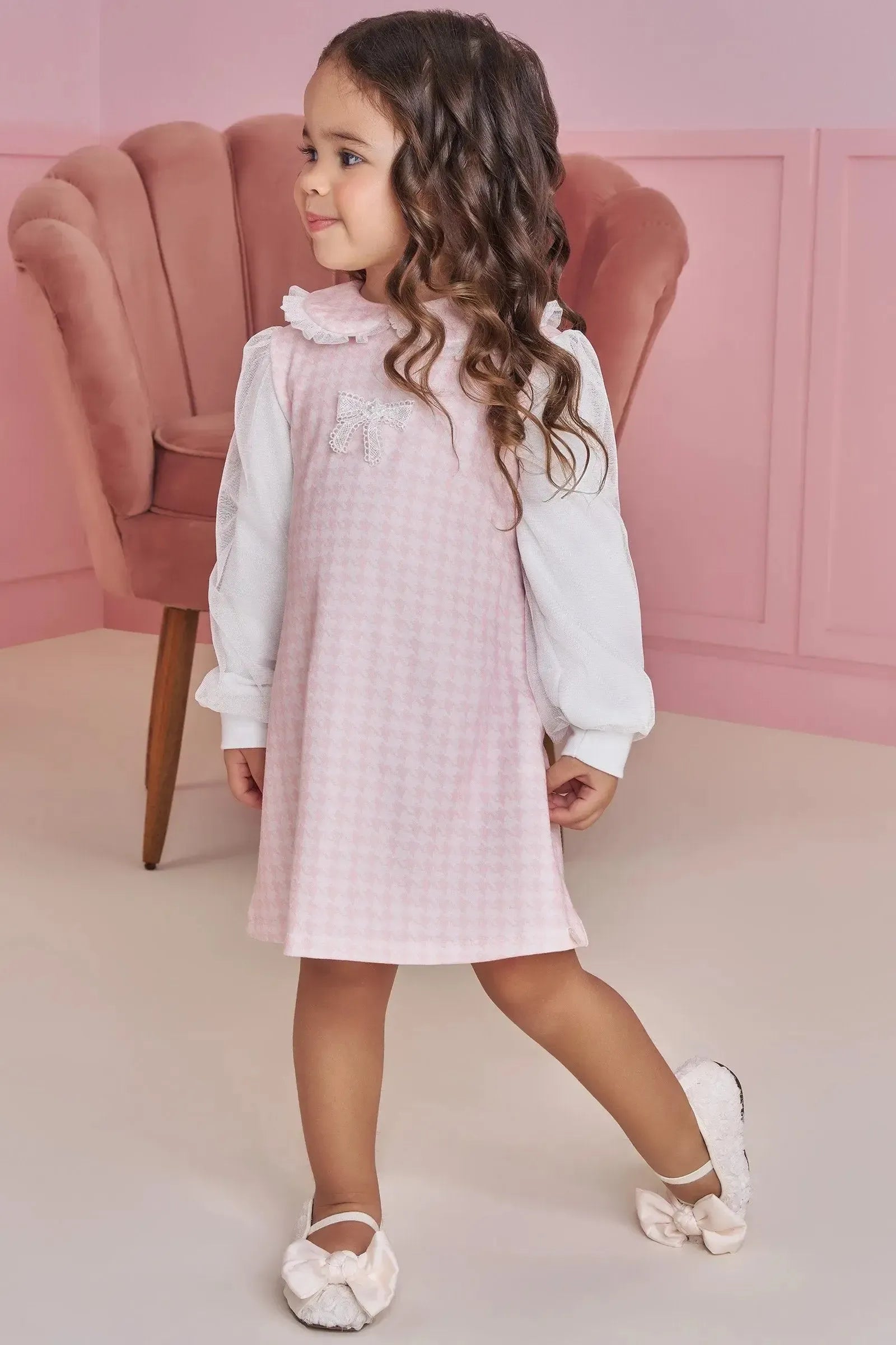 Vestido em Molecotton e Tule com Elastano 92123 Kukiê Bebê Menina