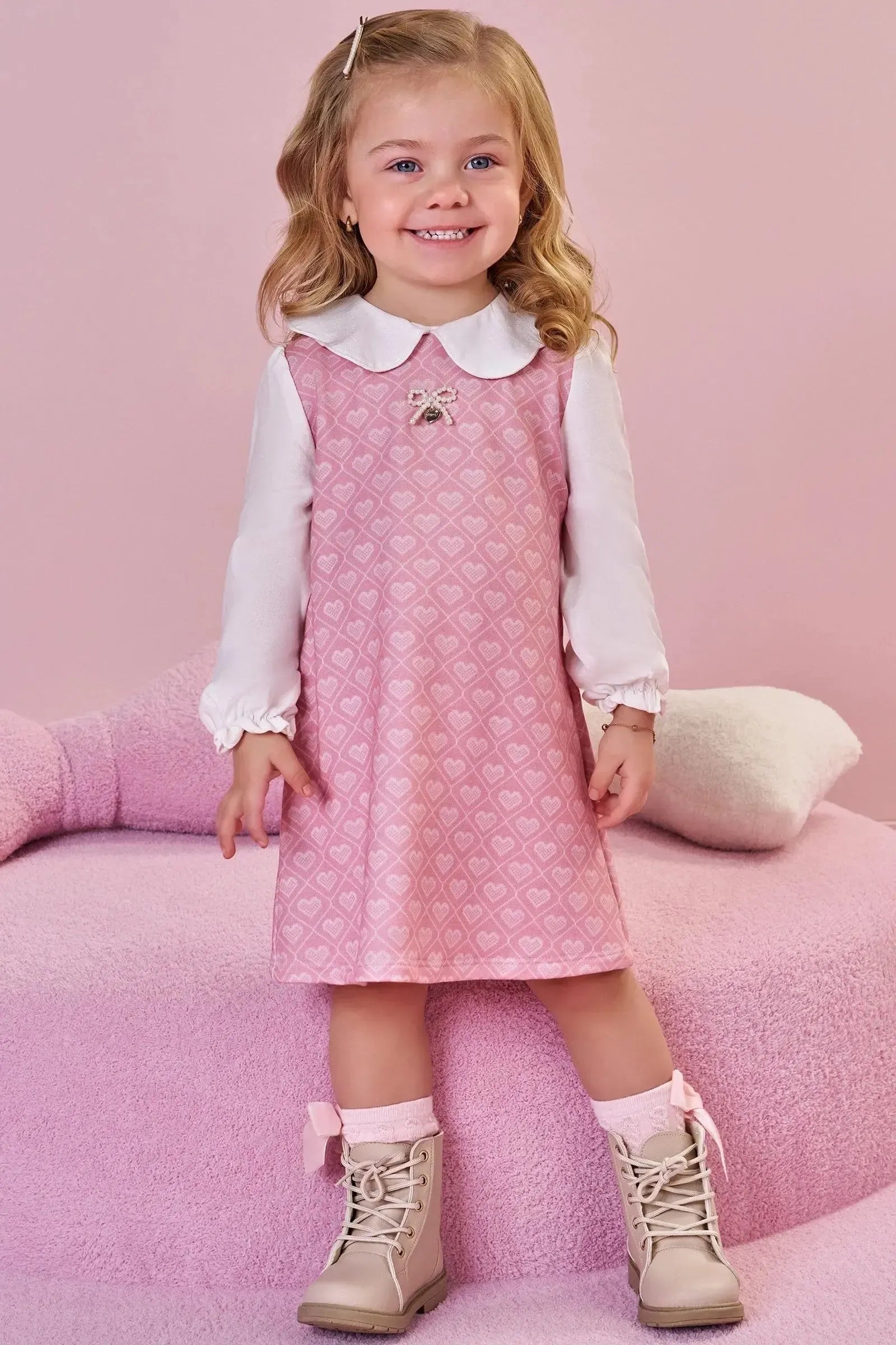 Vestido em Molecotton e Viscose Sarjada 89984 Infanti Bebê Menina