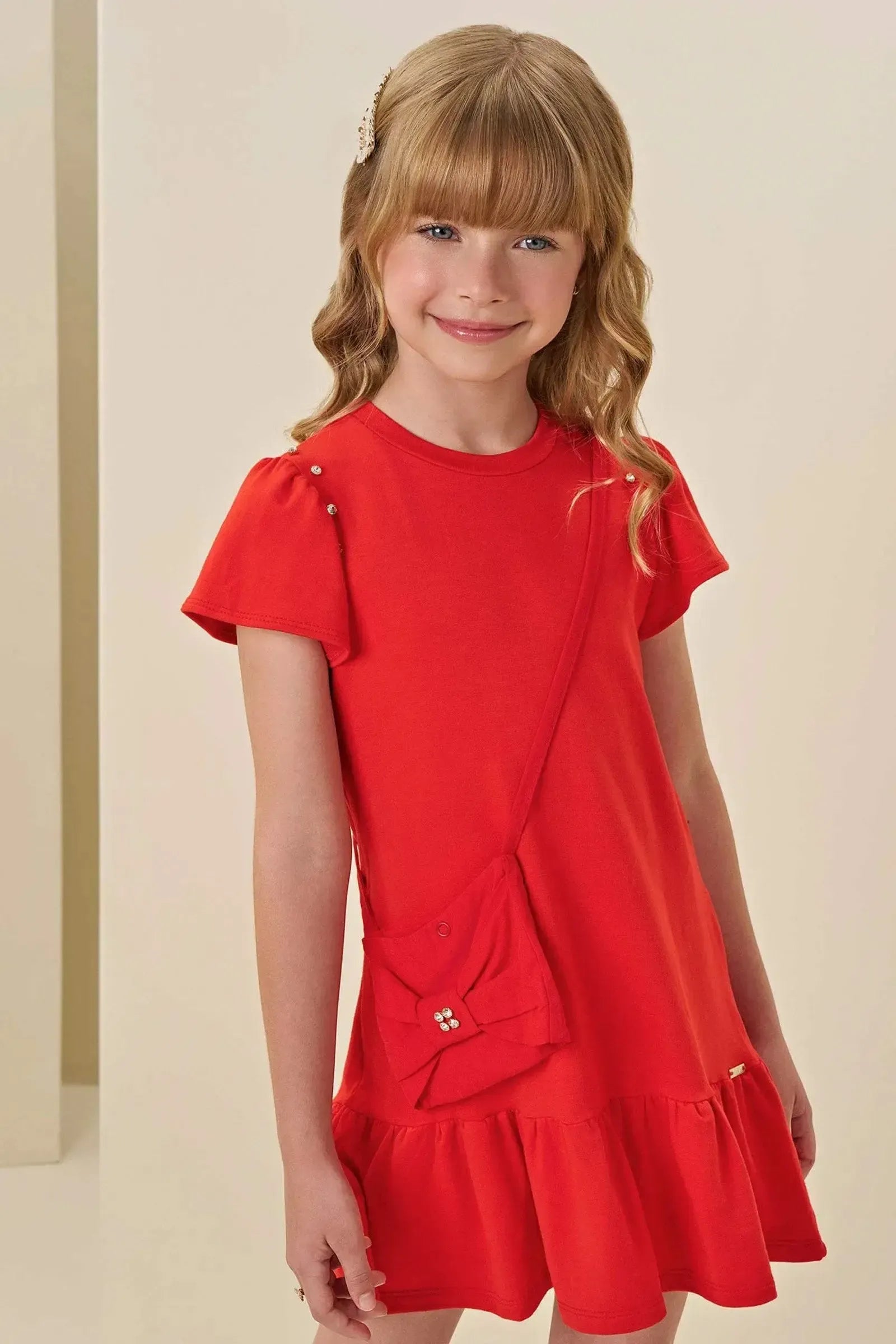 Vestido em Molevisco. Acompanha Bolsa 84004 Infanti Infantil Menina