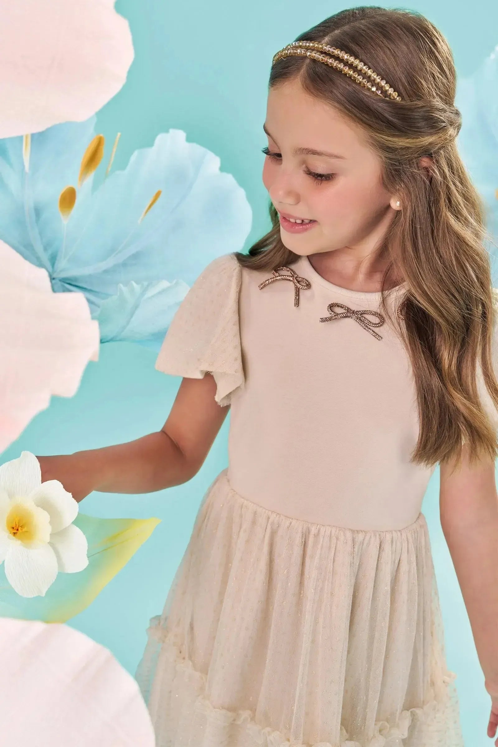 Vestido em Ribana e Tule com Elastano 86996 Kukiê Infantil Menina