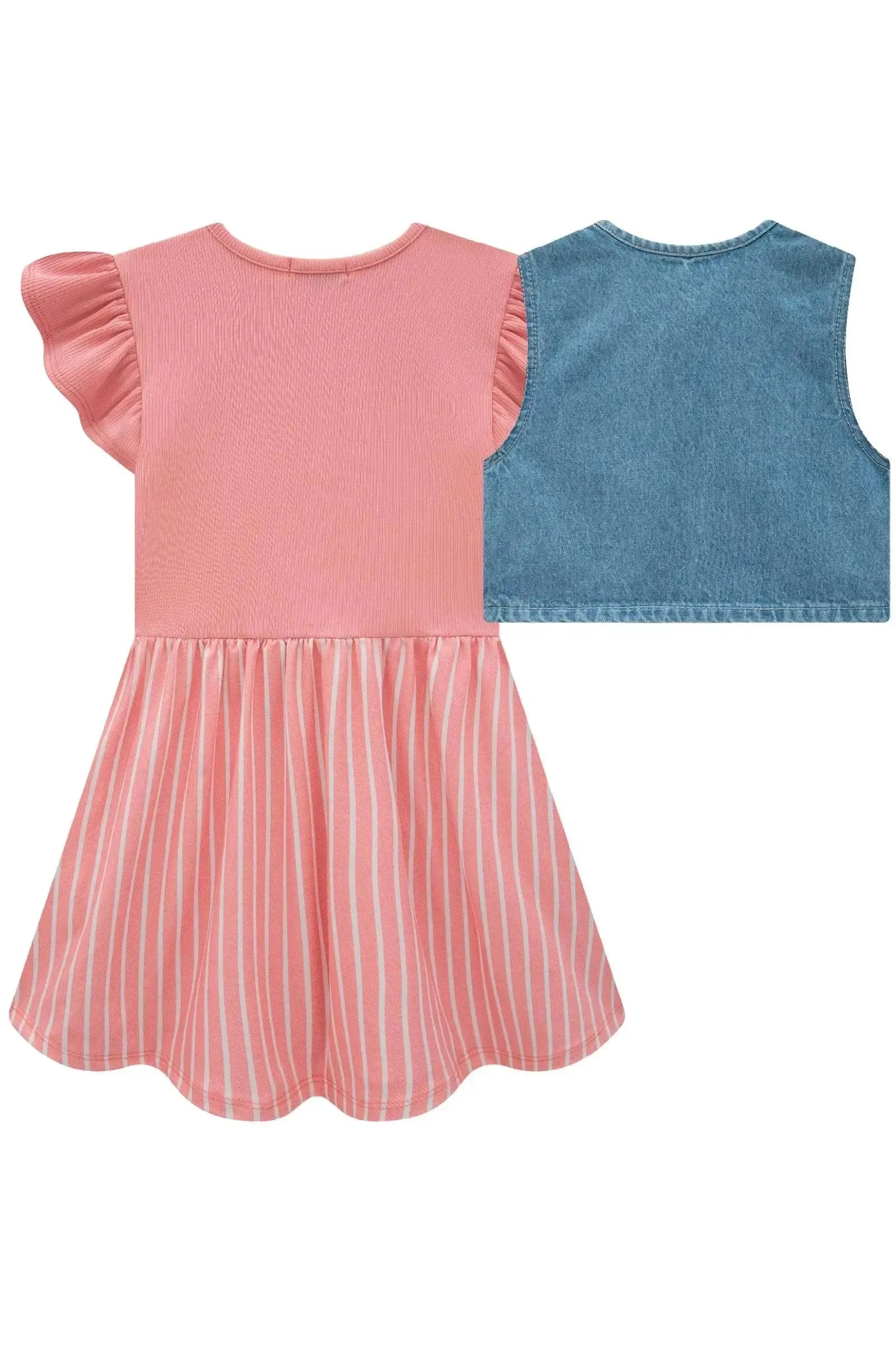 Vestido em Ribana Fancy e Malha Power e Colete em Jeans Arkansas 83528 Infanti Infantil Menina
