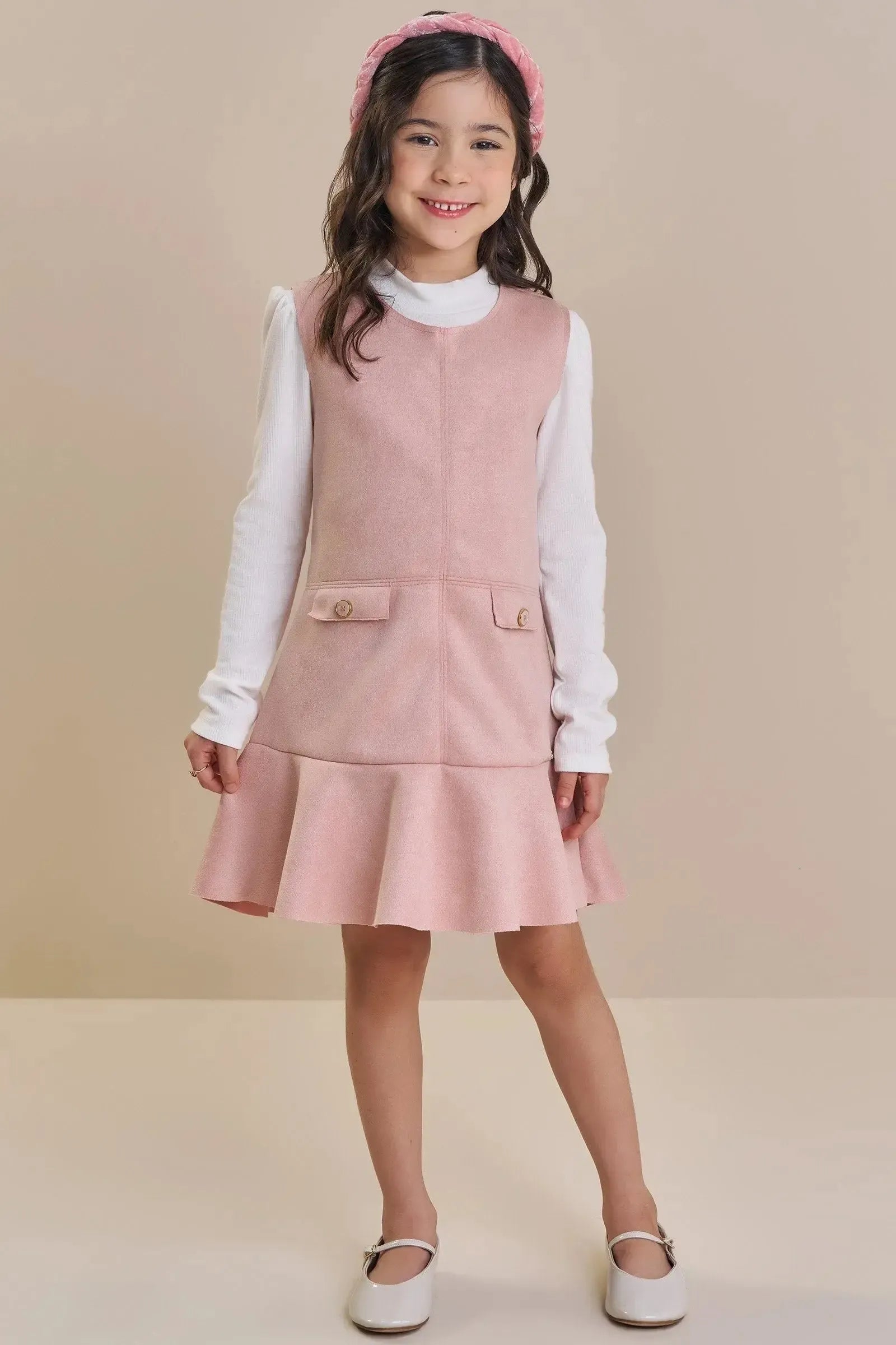 Vestido em Scuba Suede e Blusa em Canelado 92074 Kukiê Infantil Menina