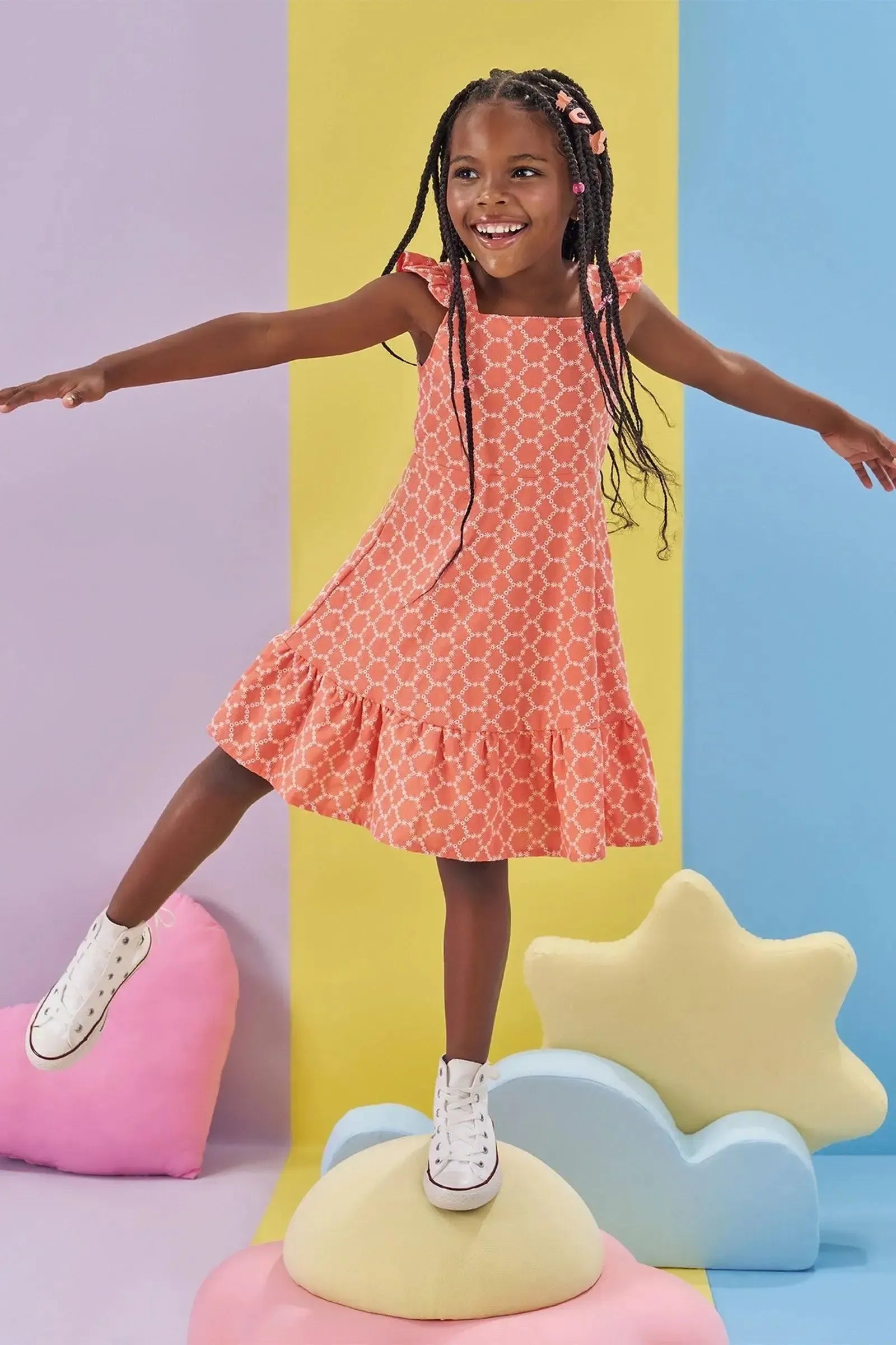 Vestido em Tecido Bordado 86012 Kukiê Infantil Menina