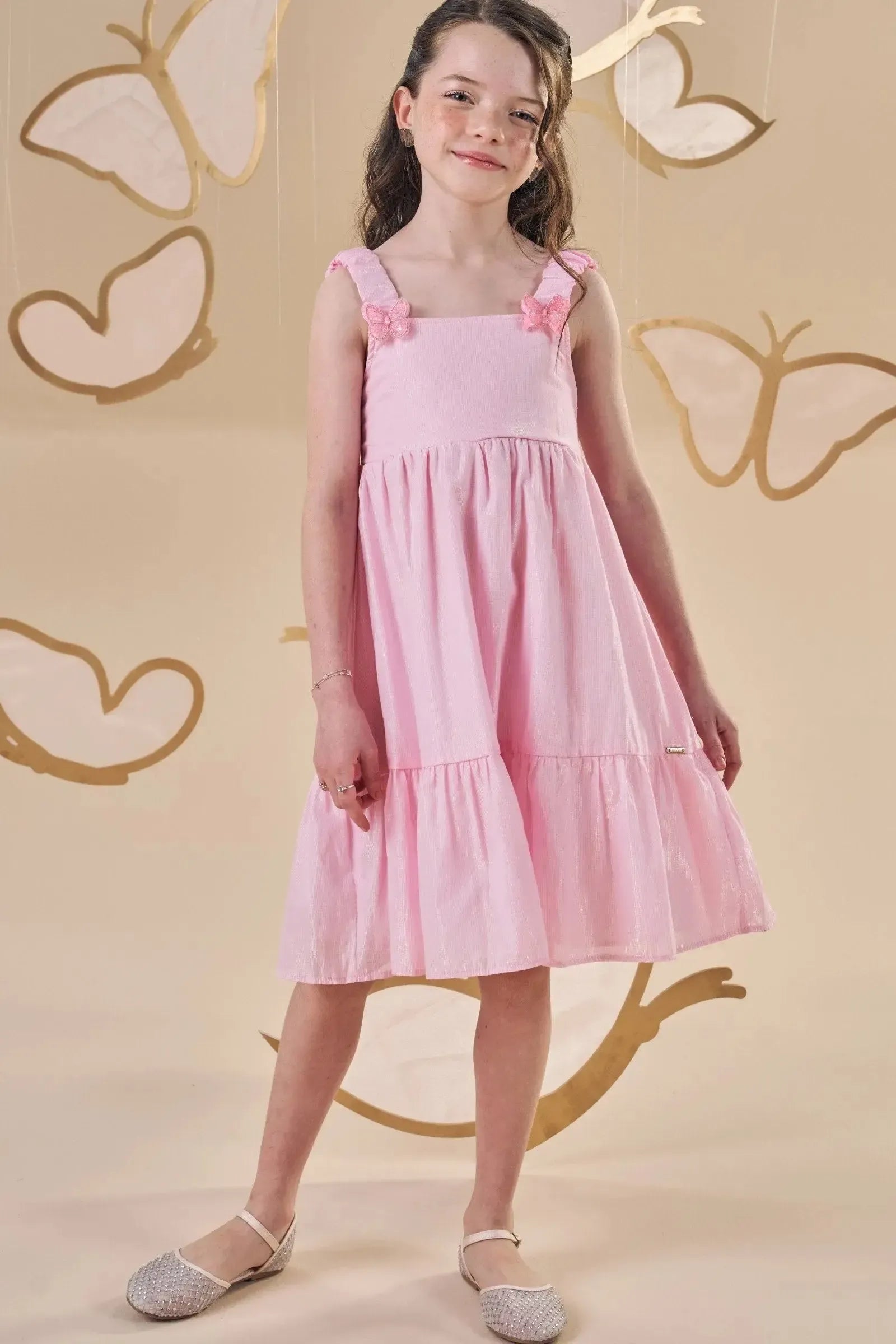 Vestido em Tecido Brilho Holográfico 87183 Infanti Infantil Menina