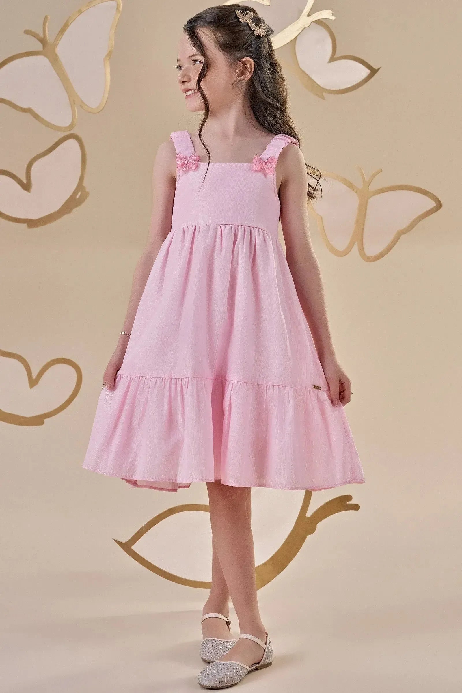 Vestido em Tecido Brilho Holográfico 87183 Infanti Infantil Menina