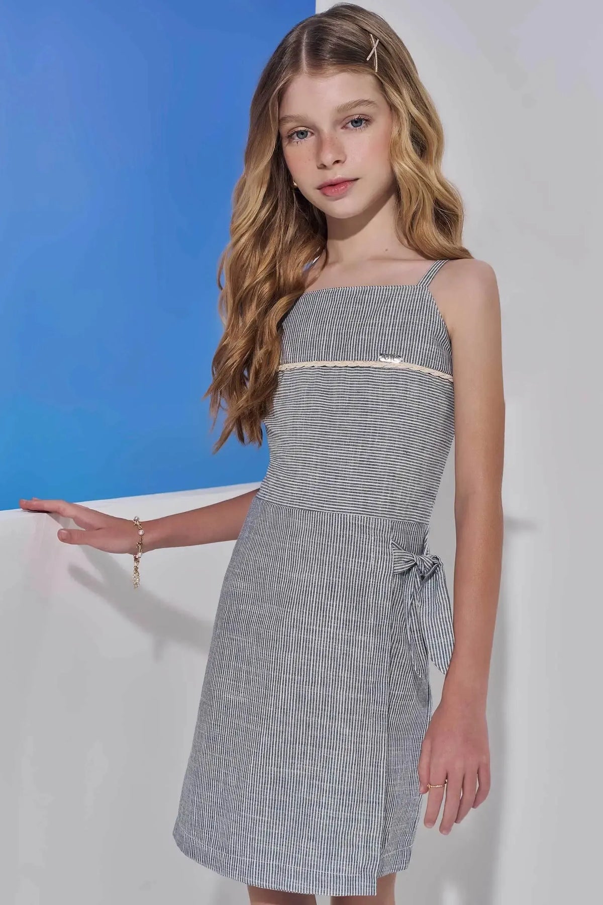 Vestido em Tecido Listrado 98895 Vic Teen Menina
