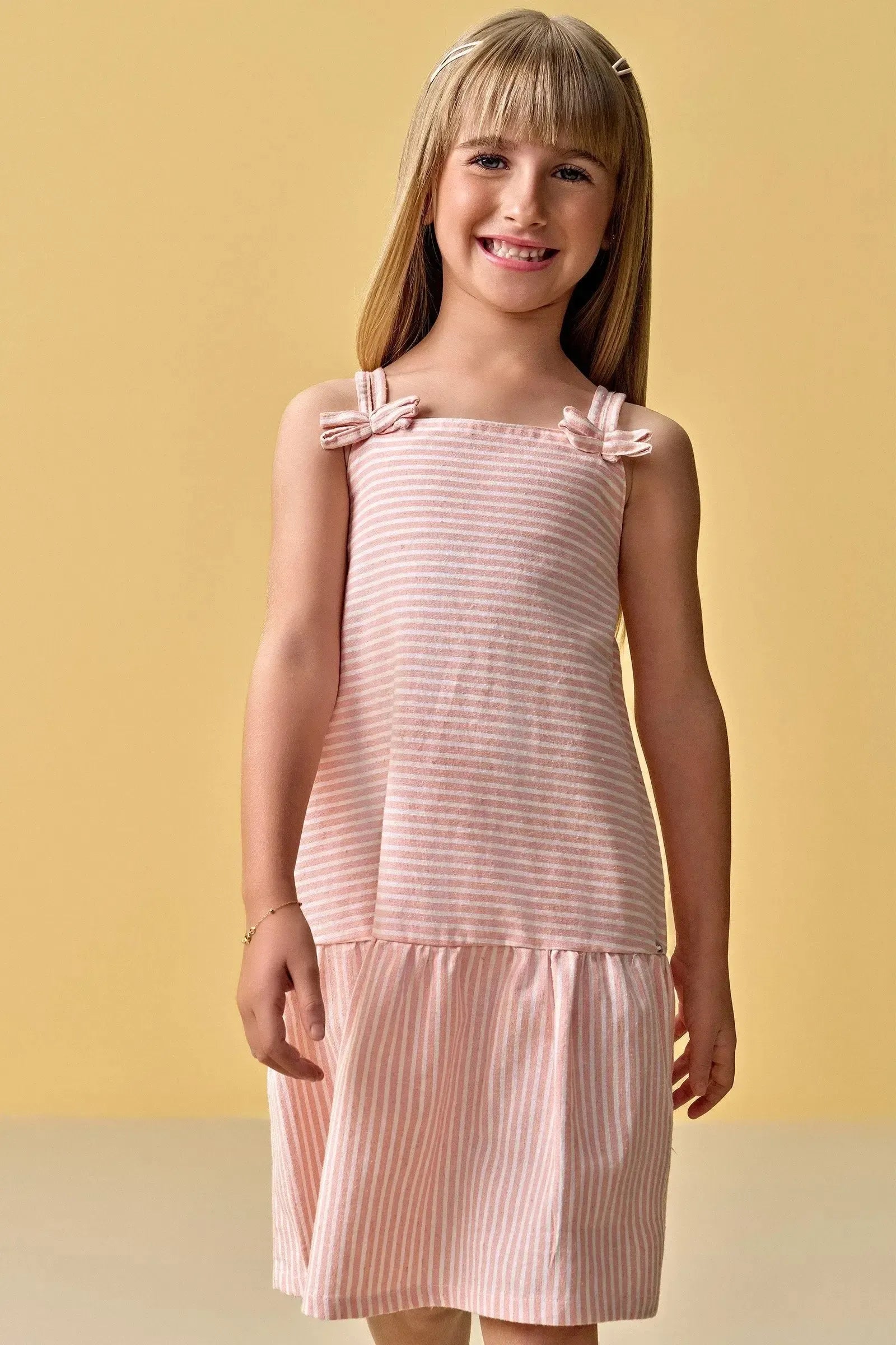Vestido em Tecido Listrado 87946 Infanti Infantil Menina