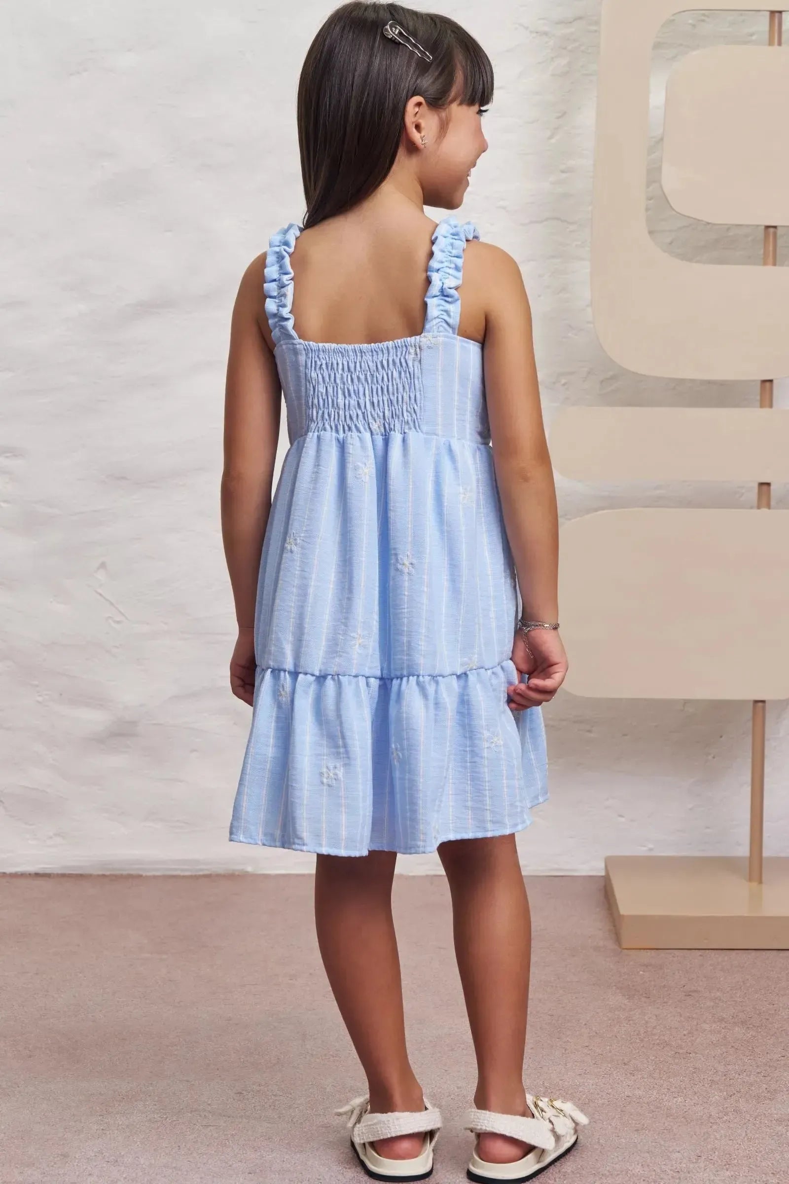 Vestido em Tecido Listrado Bordado 98367 Infanti Infantil Menina