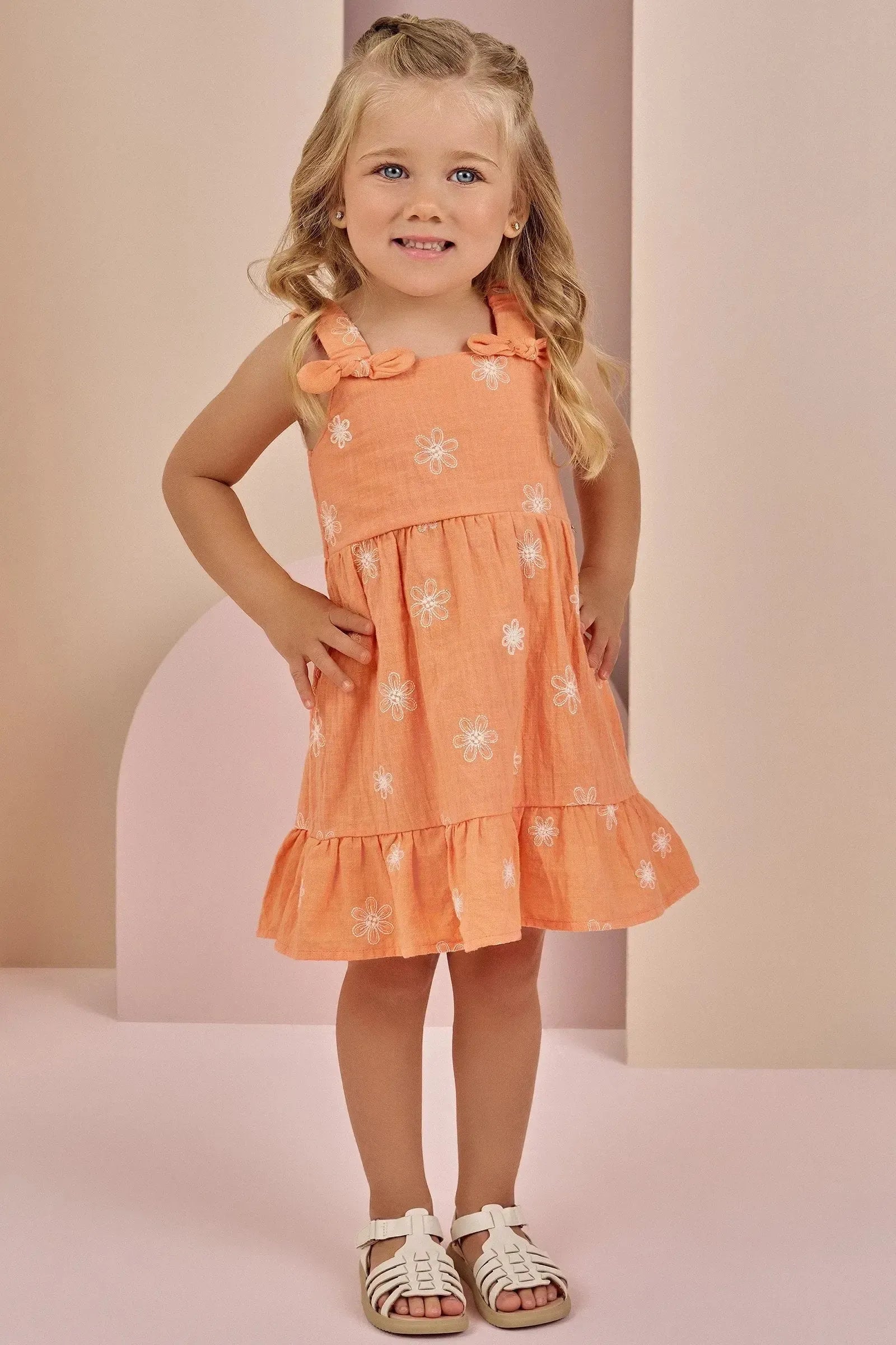 Vestido em Tricoline Bordado 86866 Infanti Bebê Menina