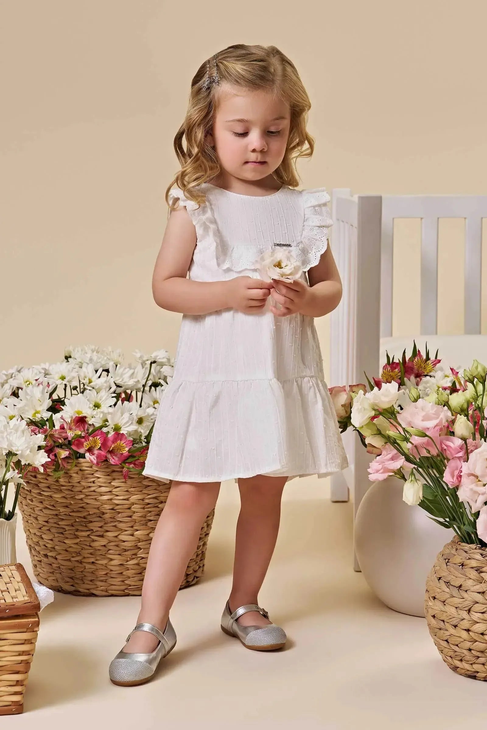 Vestido em Tricoline Bordado 97002 Infanti Bebê Menina