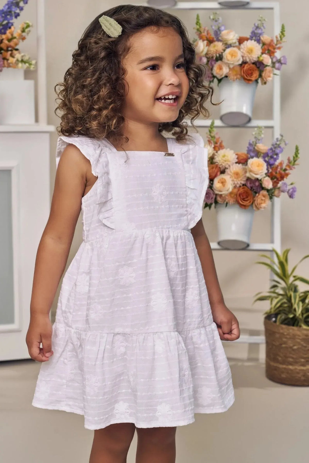 Vestido em Tricoline Bordado 98390 Infanti Bebê Menina
