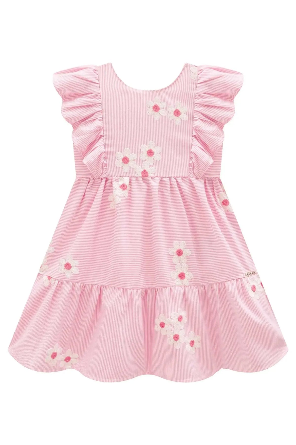 Vestido em Tricoline Bordado Flores 98389 Infanti Bebê Menina