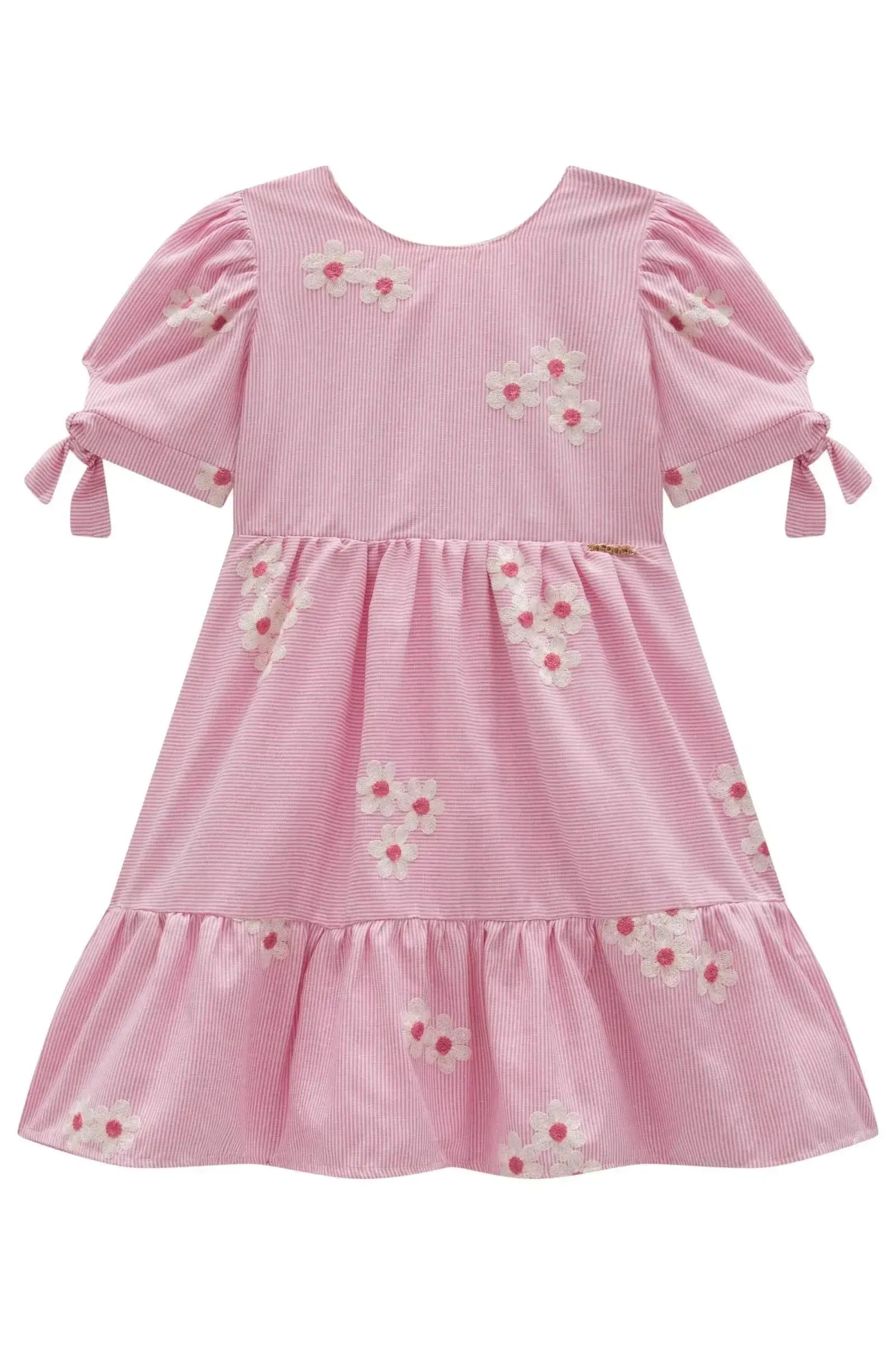 Vestido em Tricoline Bordado Flores 98777 Infanti Infantil Menina