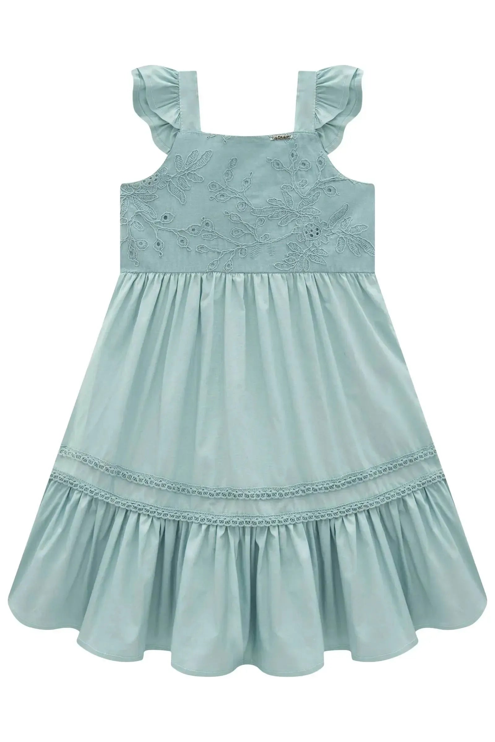 Vestido em Tricoline com Elastano e Tricoline Bordado 97010 Infanti Infantil Menina