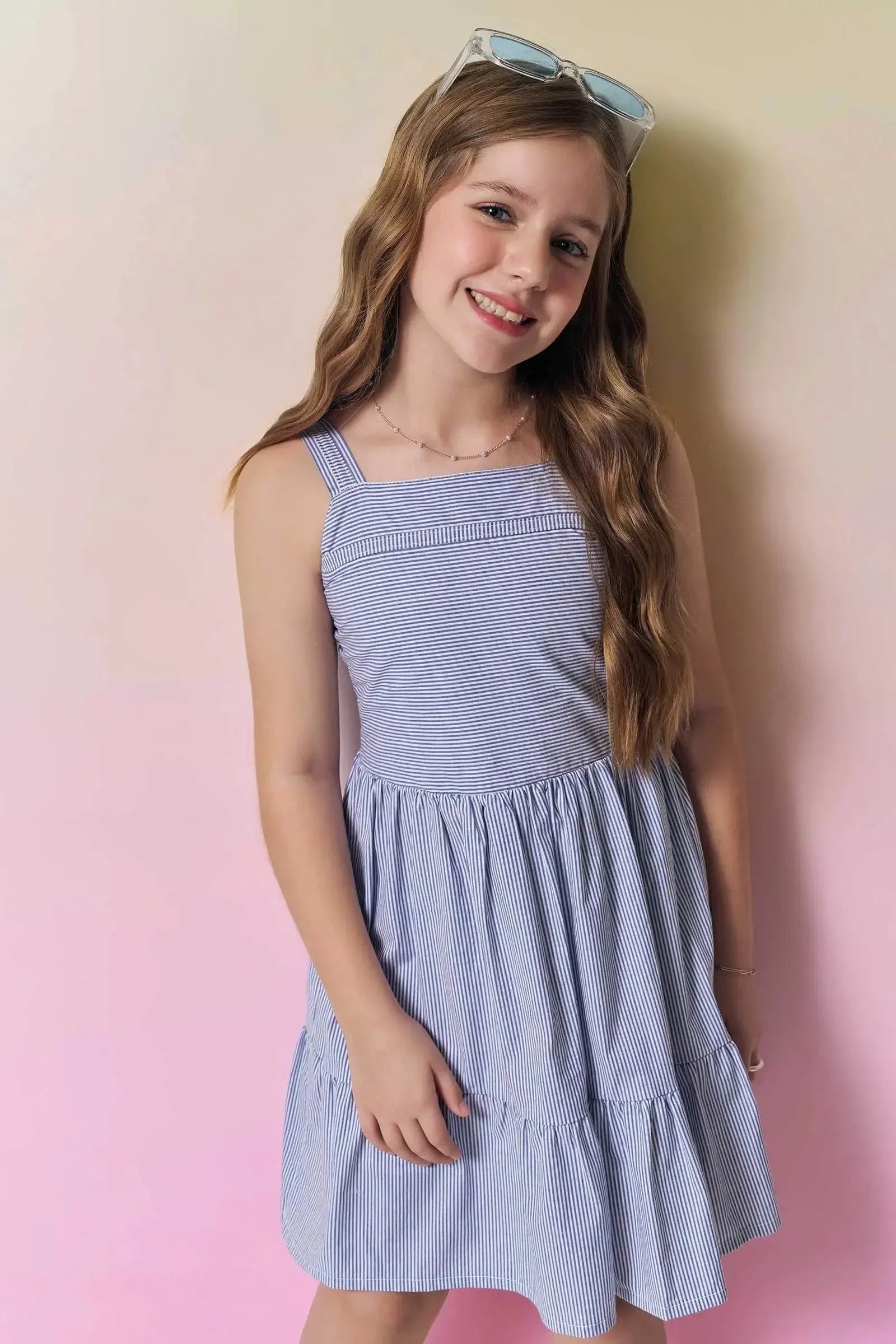 Vestido em Tricoline Fio Tinto com Elastano 95363 Vic&Vicky Teen Menina