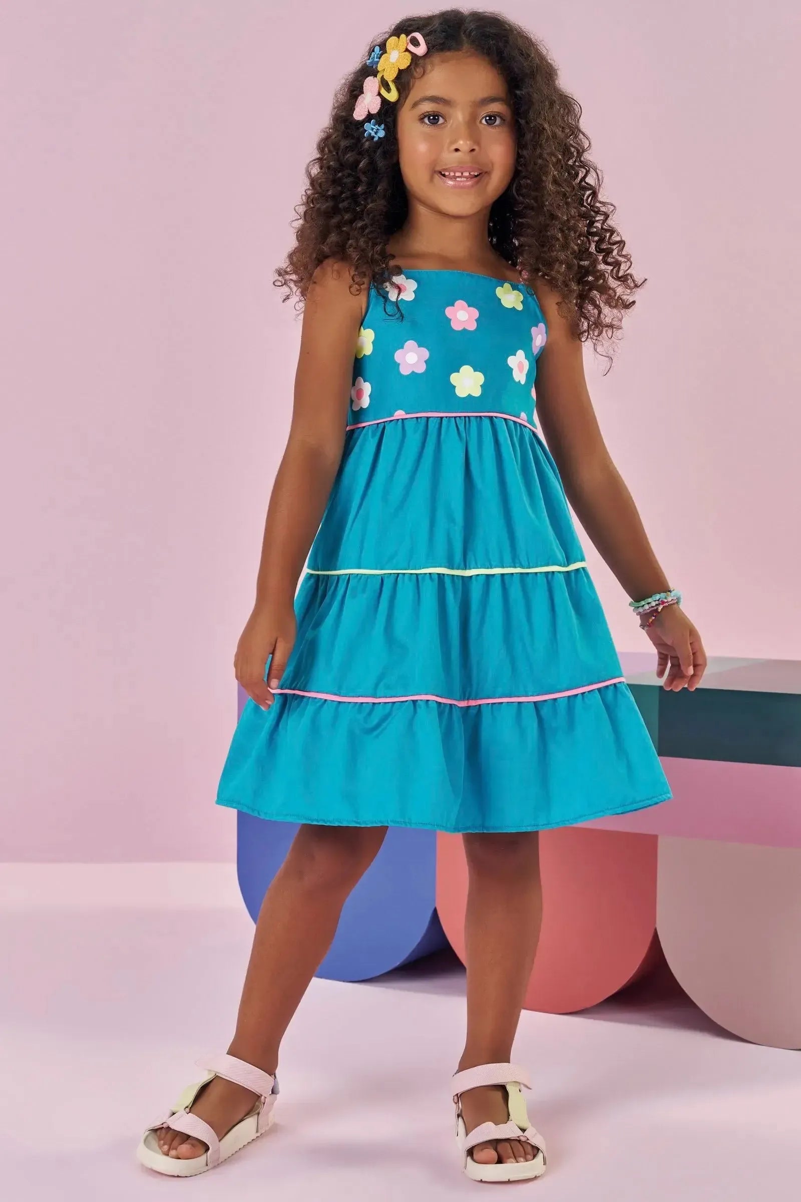 Vestido em Tricoline Glow 88320 Kukiê Infantil Menina