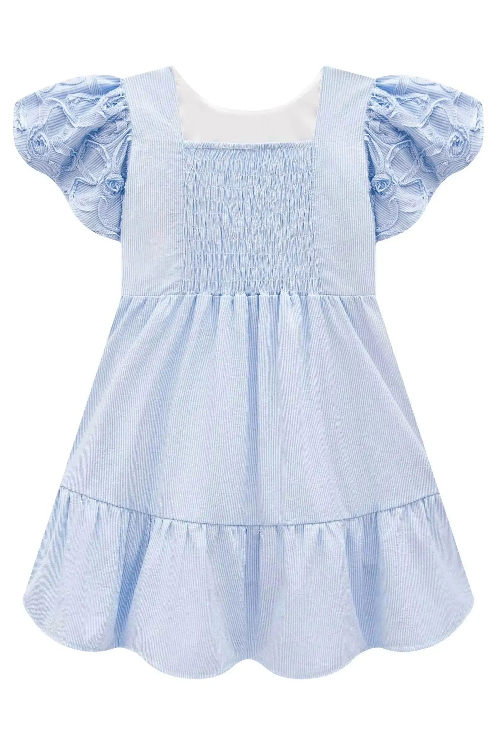 Vestido em Tricoline Listrado 3D Floral 96892 Infanti Infantil Menina