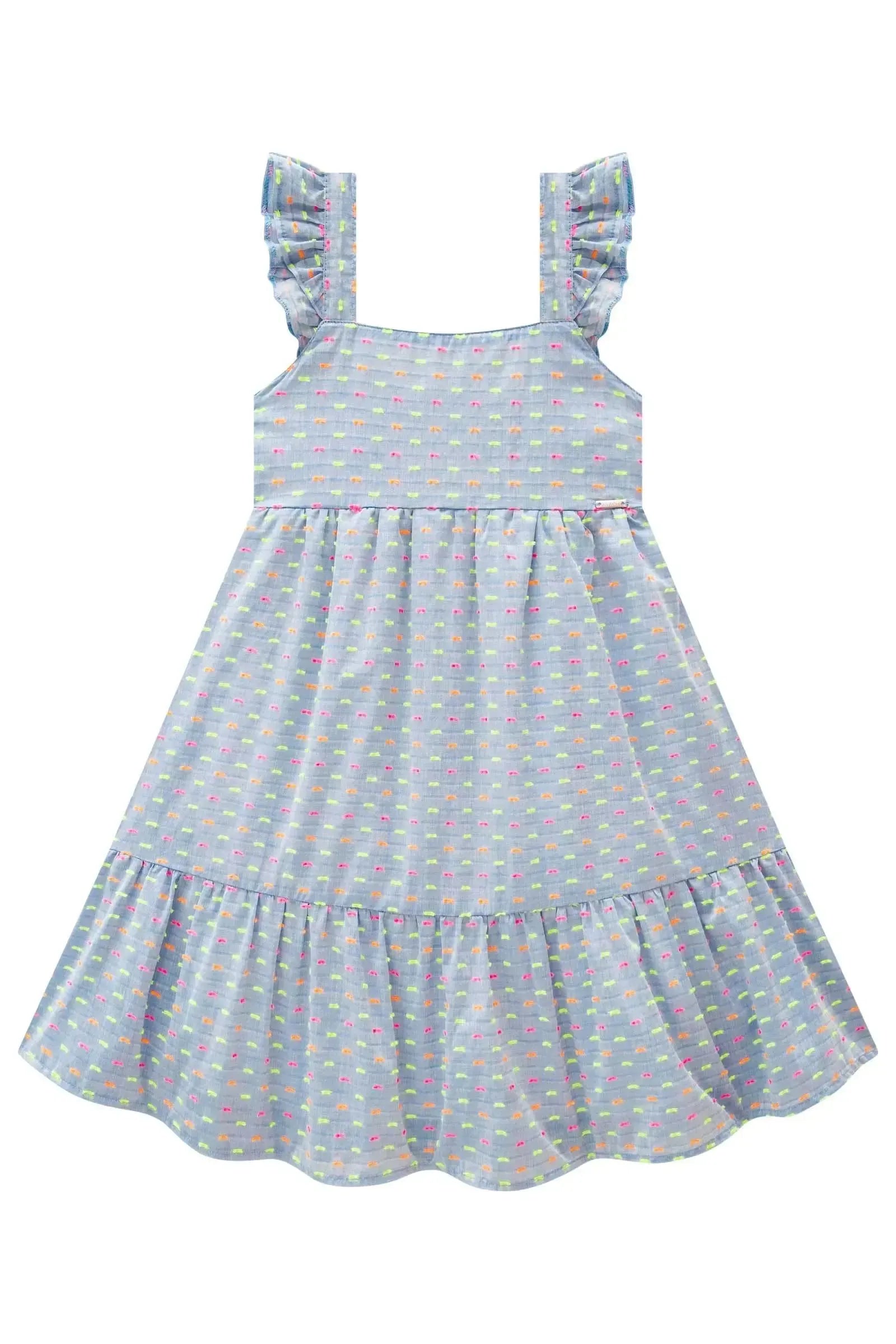 Vestido em Tricoline Neon Dots 86630 Infanti Infantil Menina