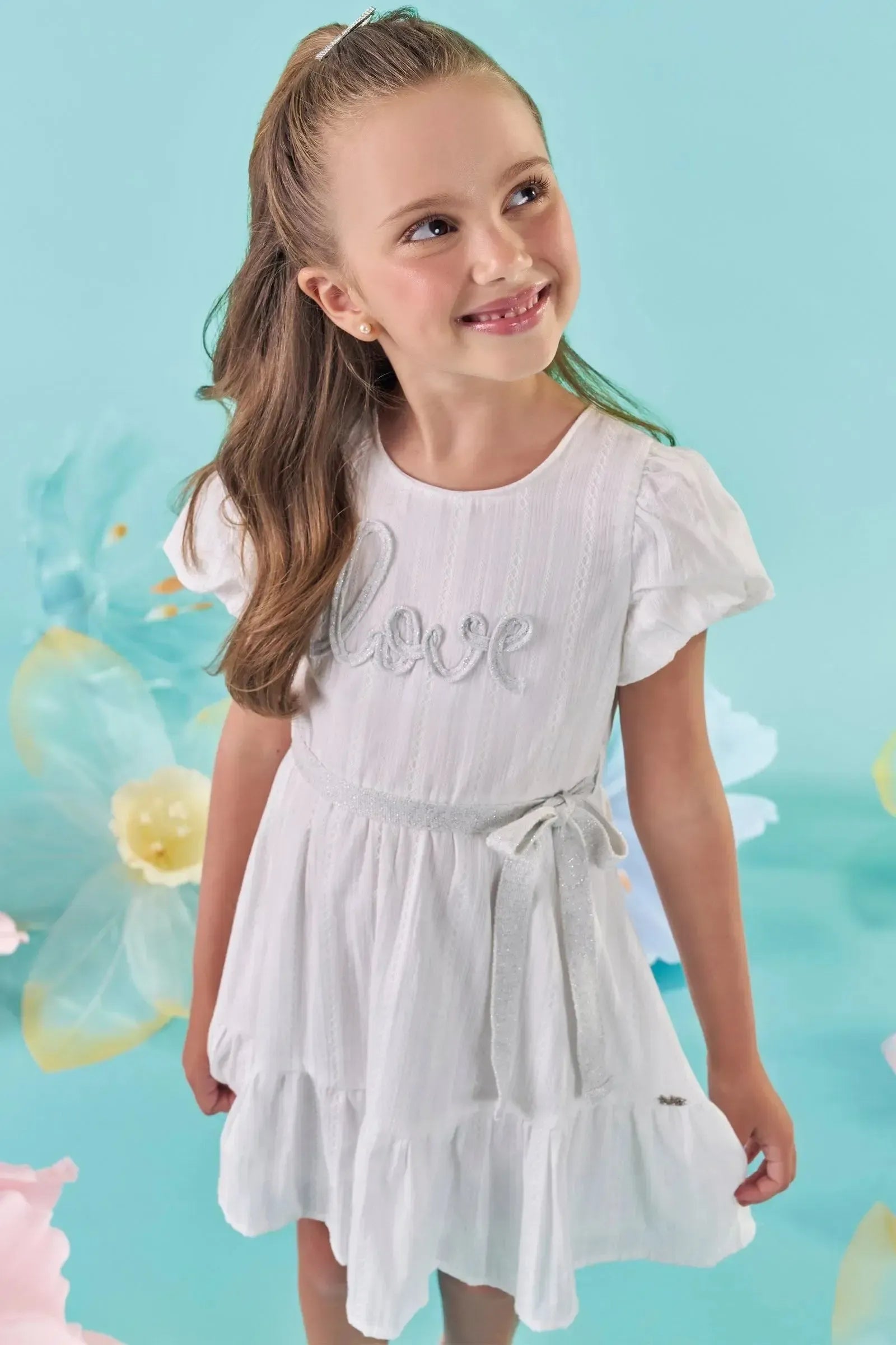 Vestido em Tricoline Textura Listrada 100% Algodão 87345 Kukiê Infantil Menina