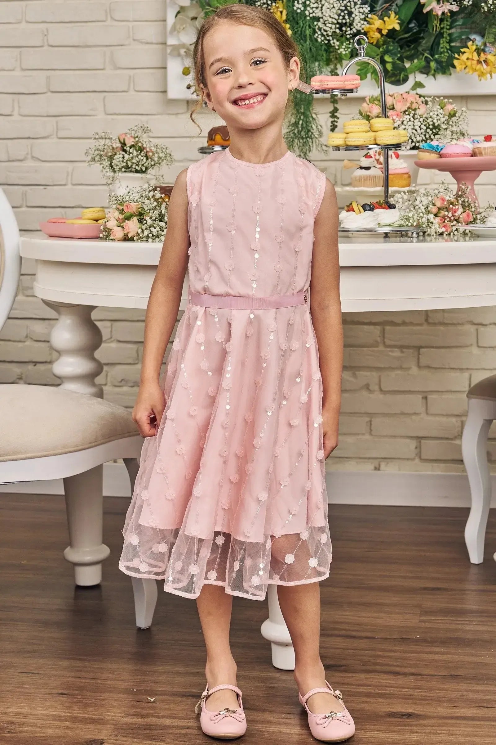 Vestido em Tule Bordado 83462 Kukiê Infantil Menina