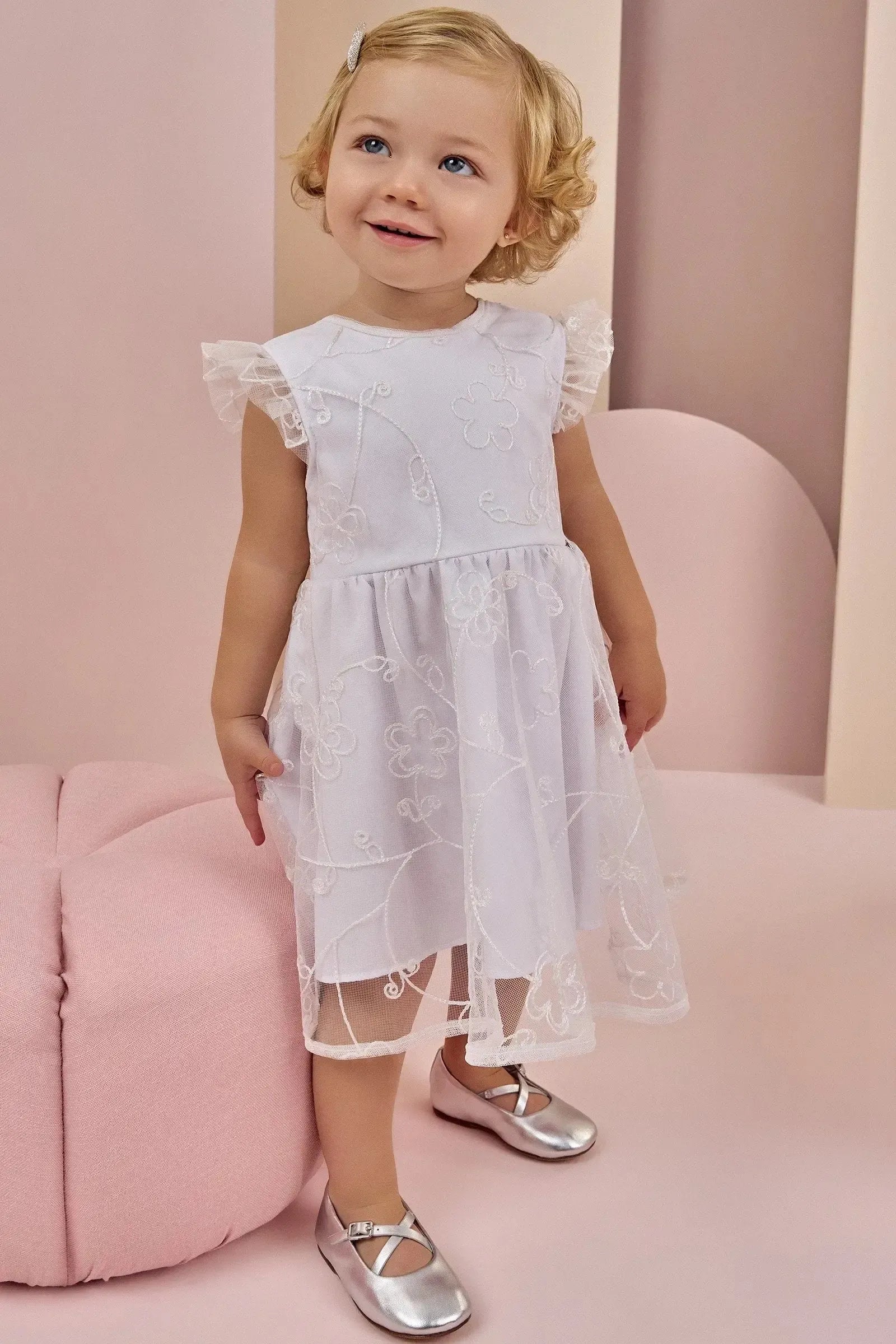 Vestido em Tule Bordado 86878 Infanti Bebê Menina