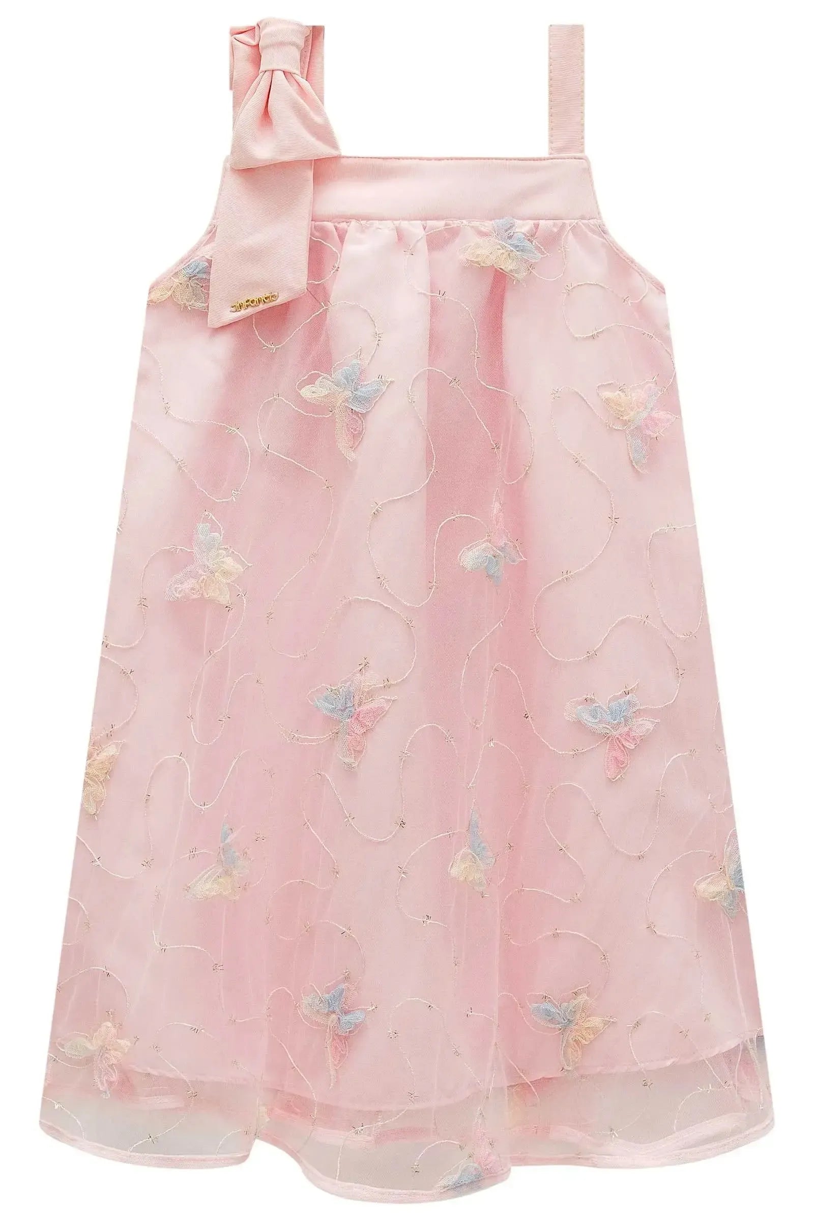Vestido em Tule Bordado Borboleta 98792 Infanti Infantil Menina