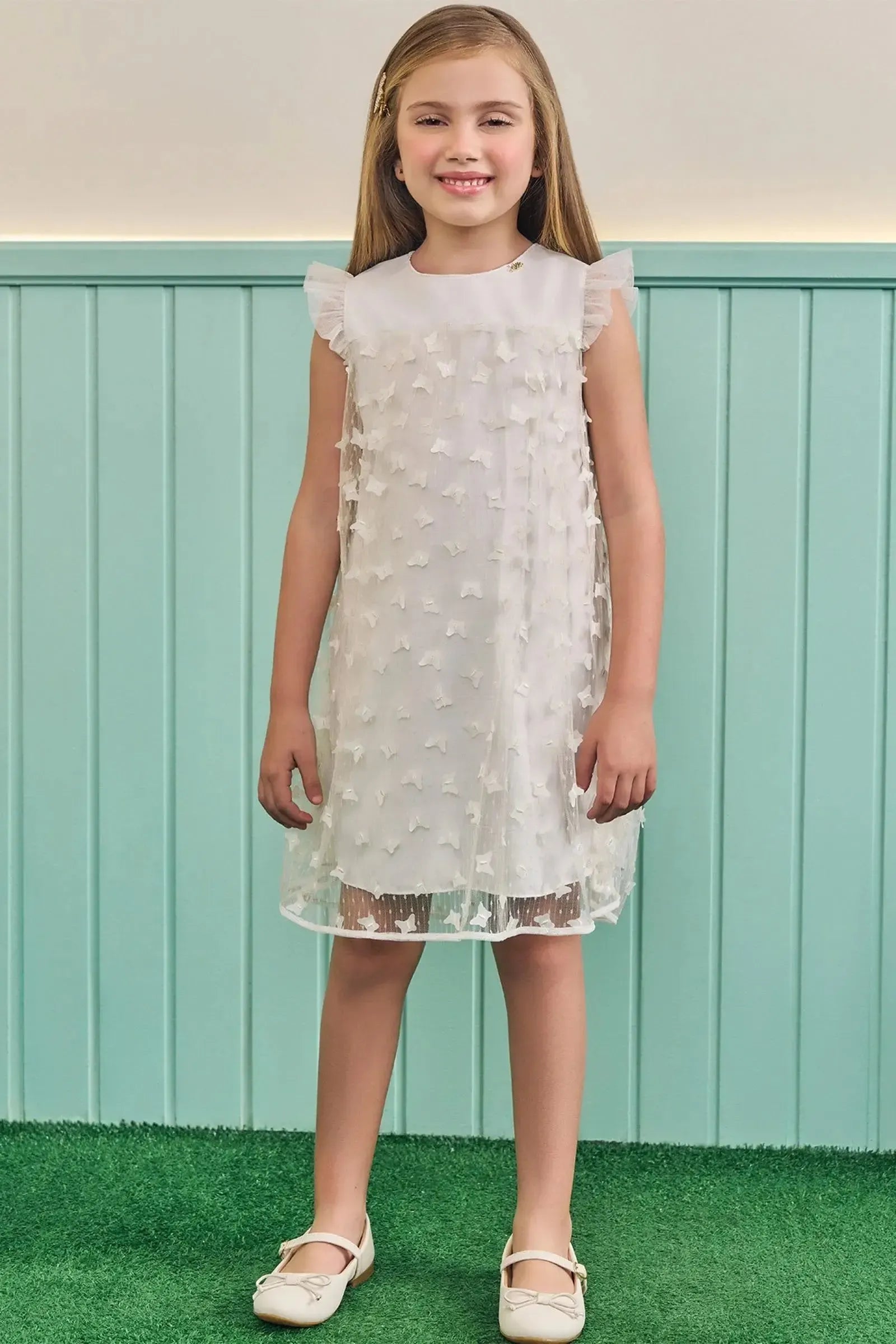 Vestido em Tule Bordado Borboletas 83751 Kukiê Infantil Menina