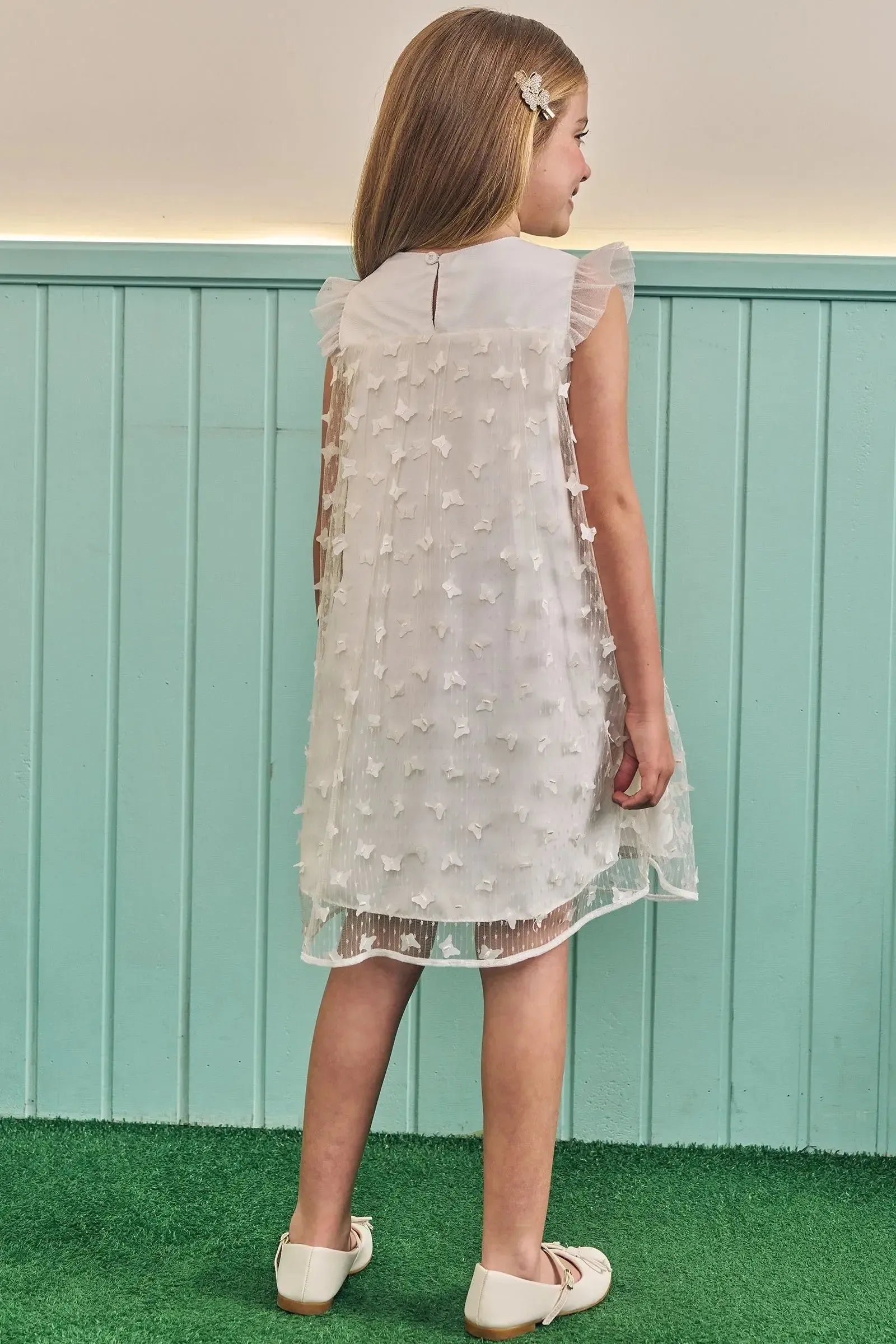 Vestido em Tule Bordado Borboletas 83751 Kukiê Infantil Menina