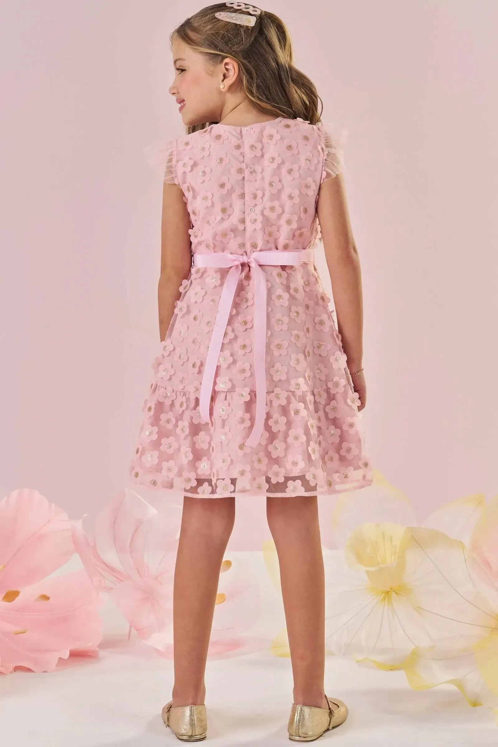 Vestido em Tule Bordado Flores 86985 Kukiê Infantil Menina