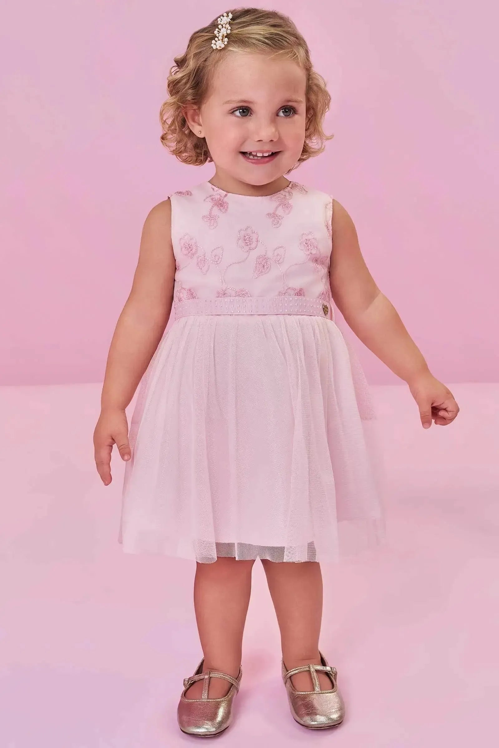 Vestido em Tule Bordado Flores 99139 Kukiê Bebê Menina