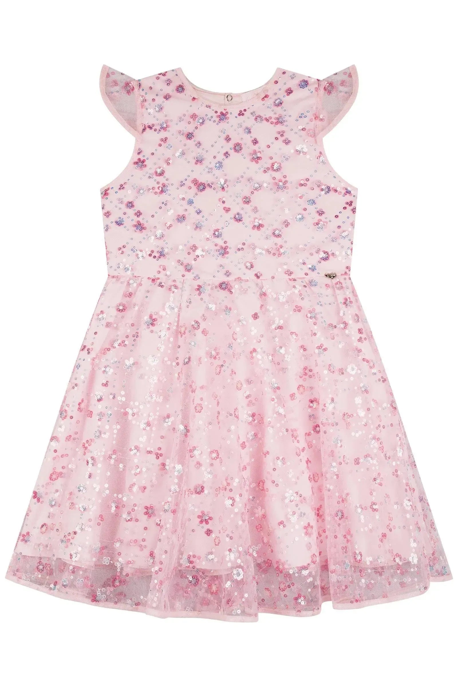 Vestido em Tule Bordado Paetê 90417 Kukiê Infantil Menina