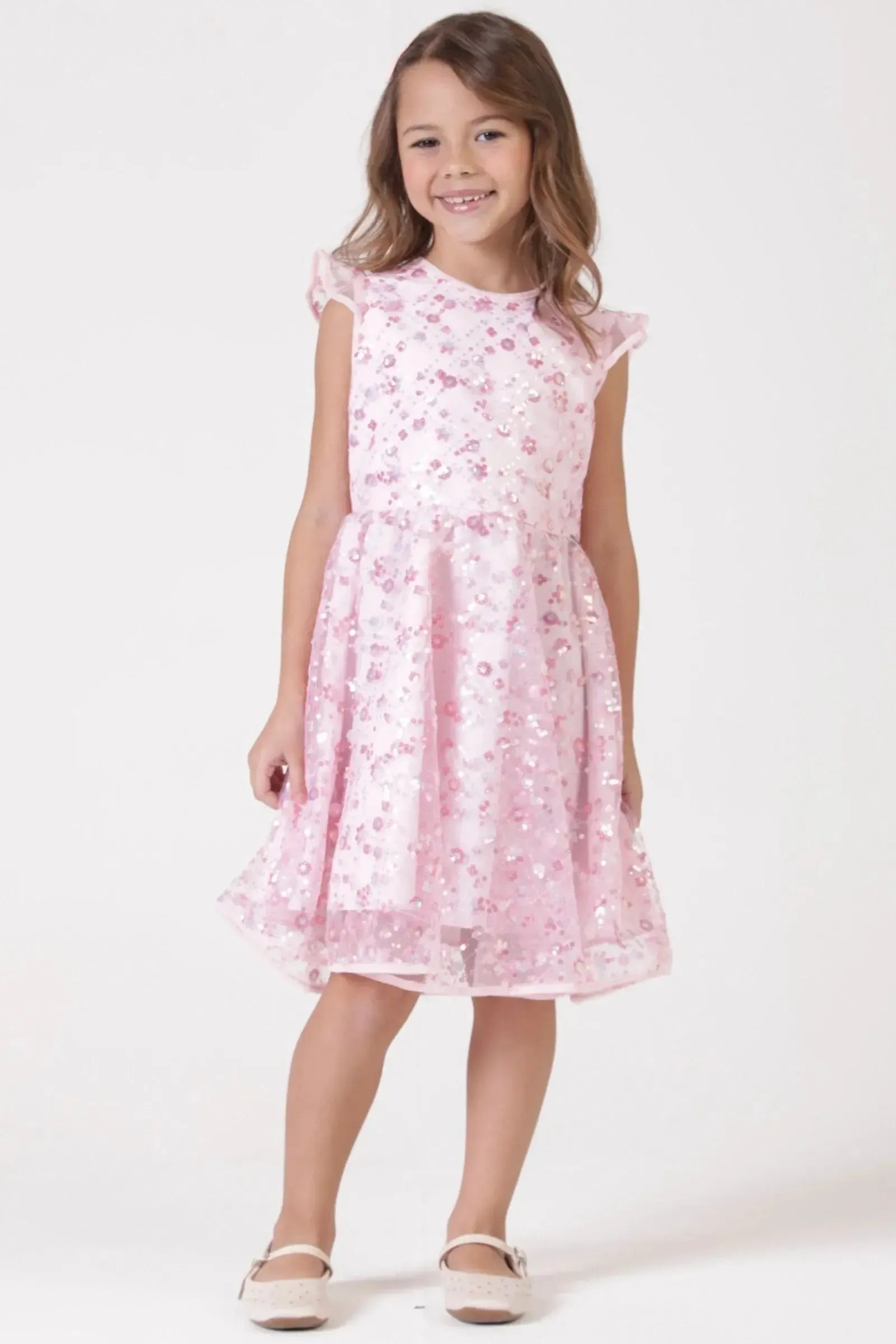 Vestido em Tule Bordado Paetê 90417 Kukiê Infantil Menina